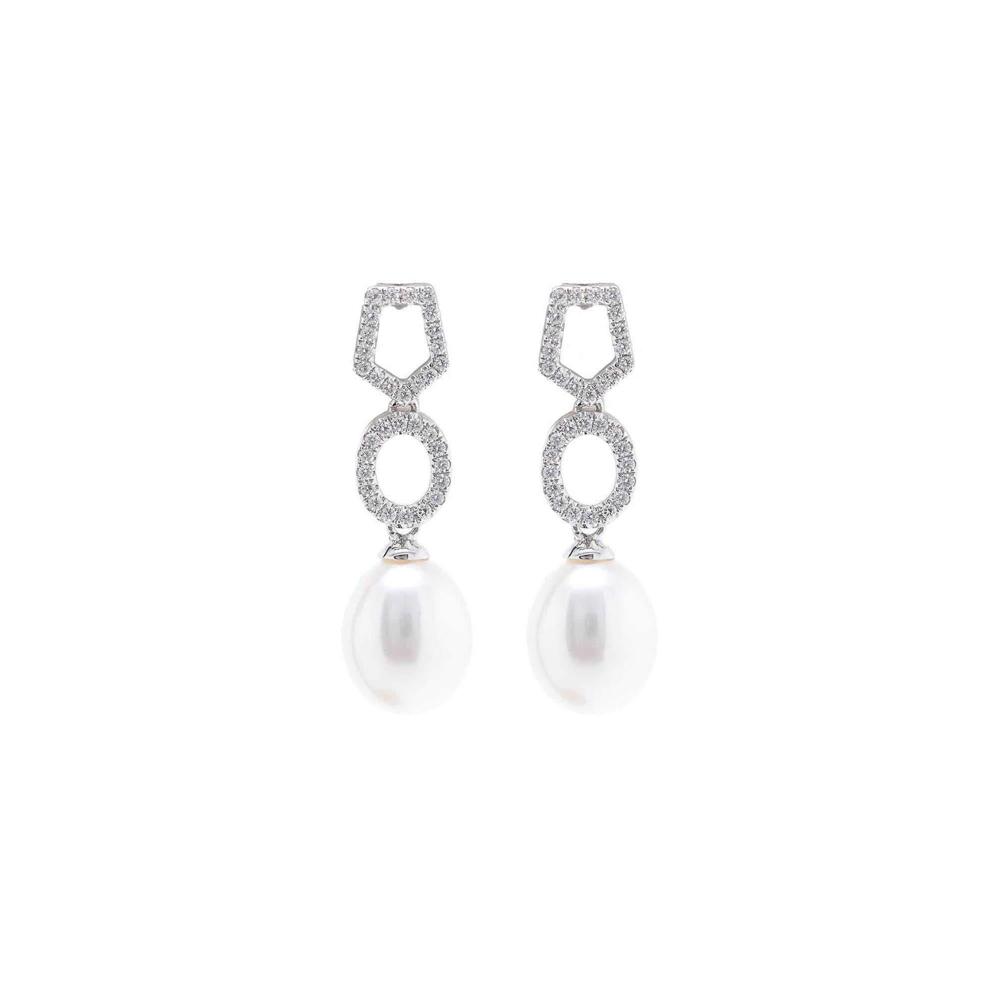 Birks 18k White Gold Pearl & Diamond Drop Earrings