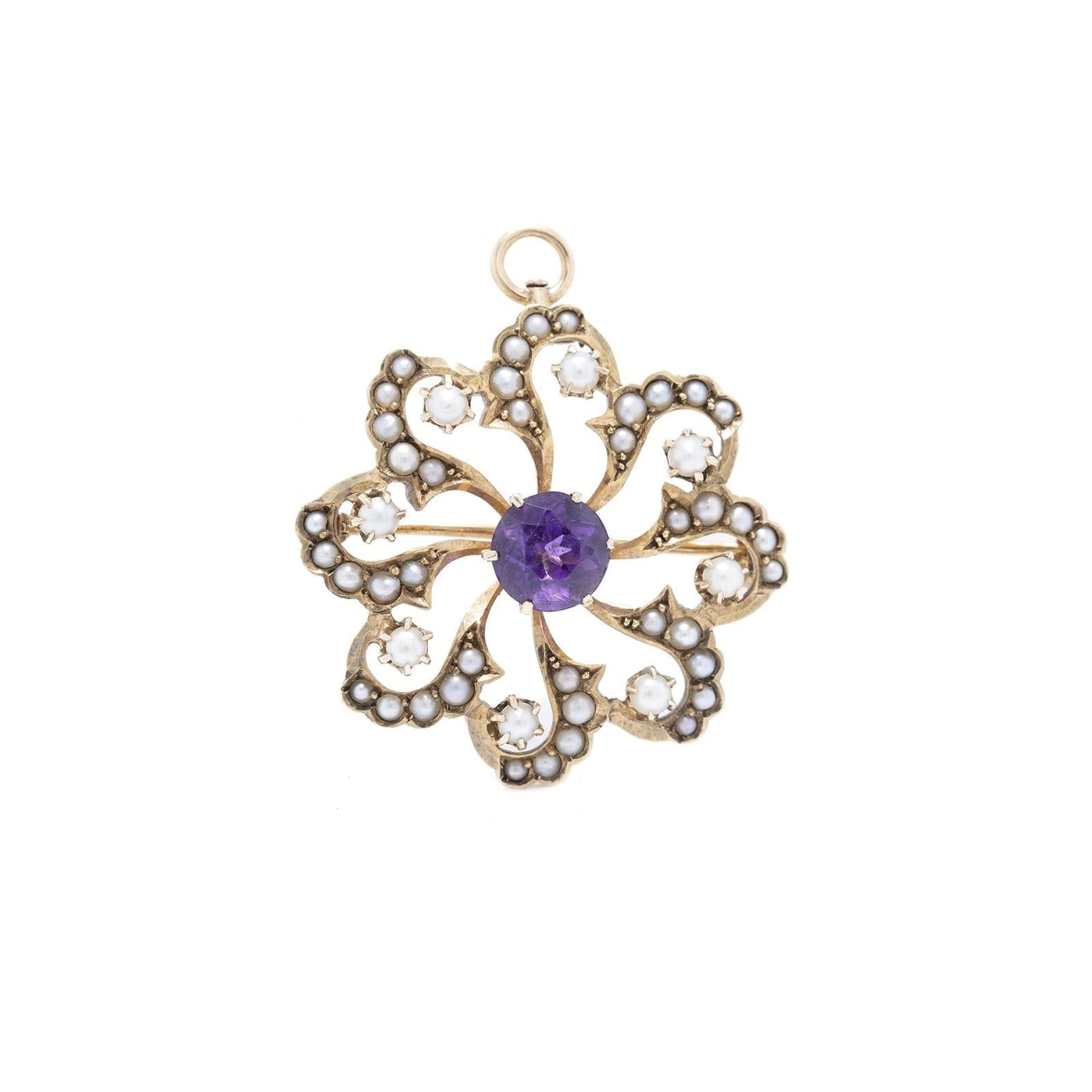 Birks Amethyst & Seed Pearl Brooch/Pendantt
