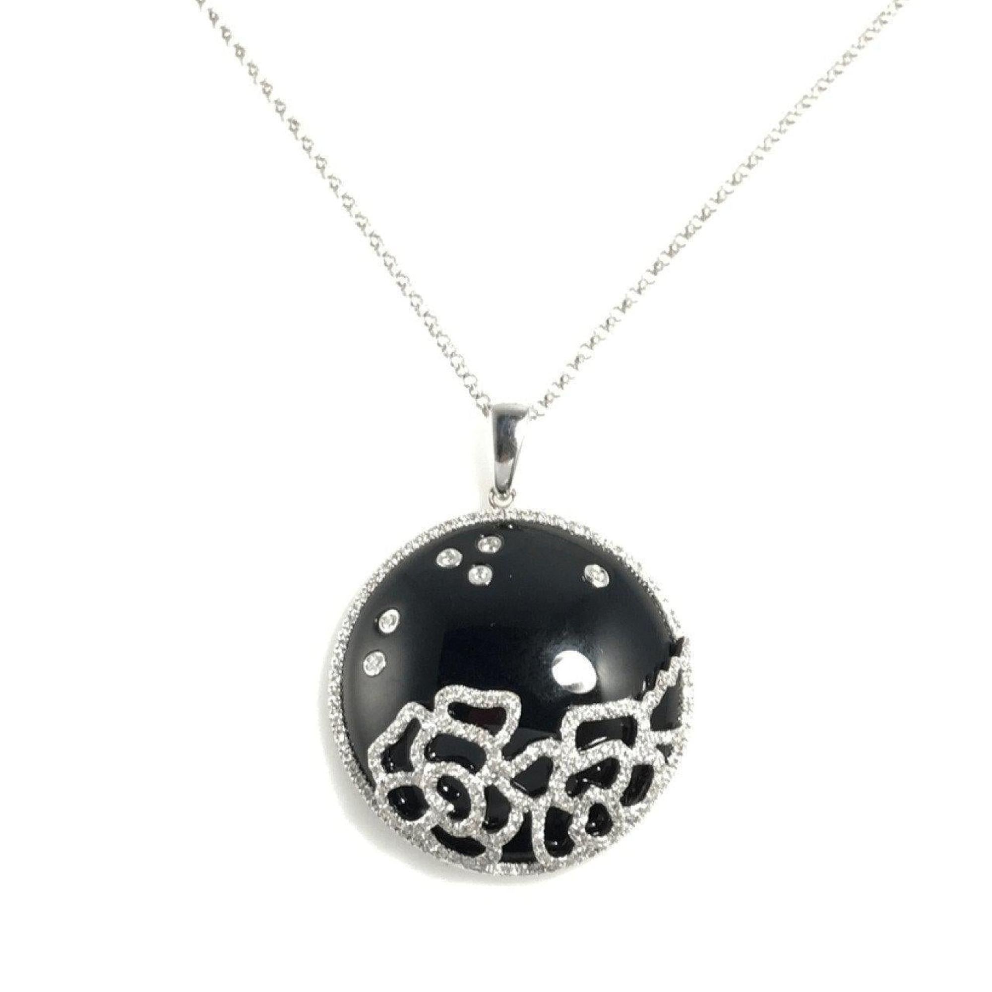 Black Onyx and DIamond Pendant Necklace