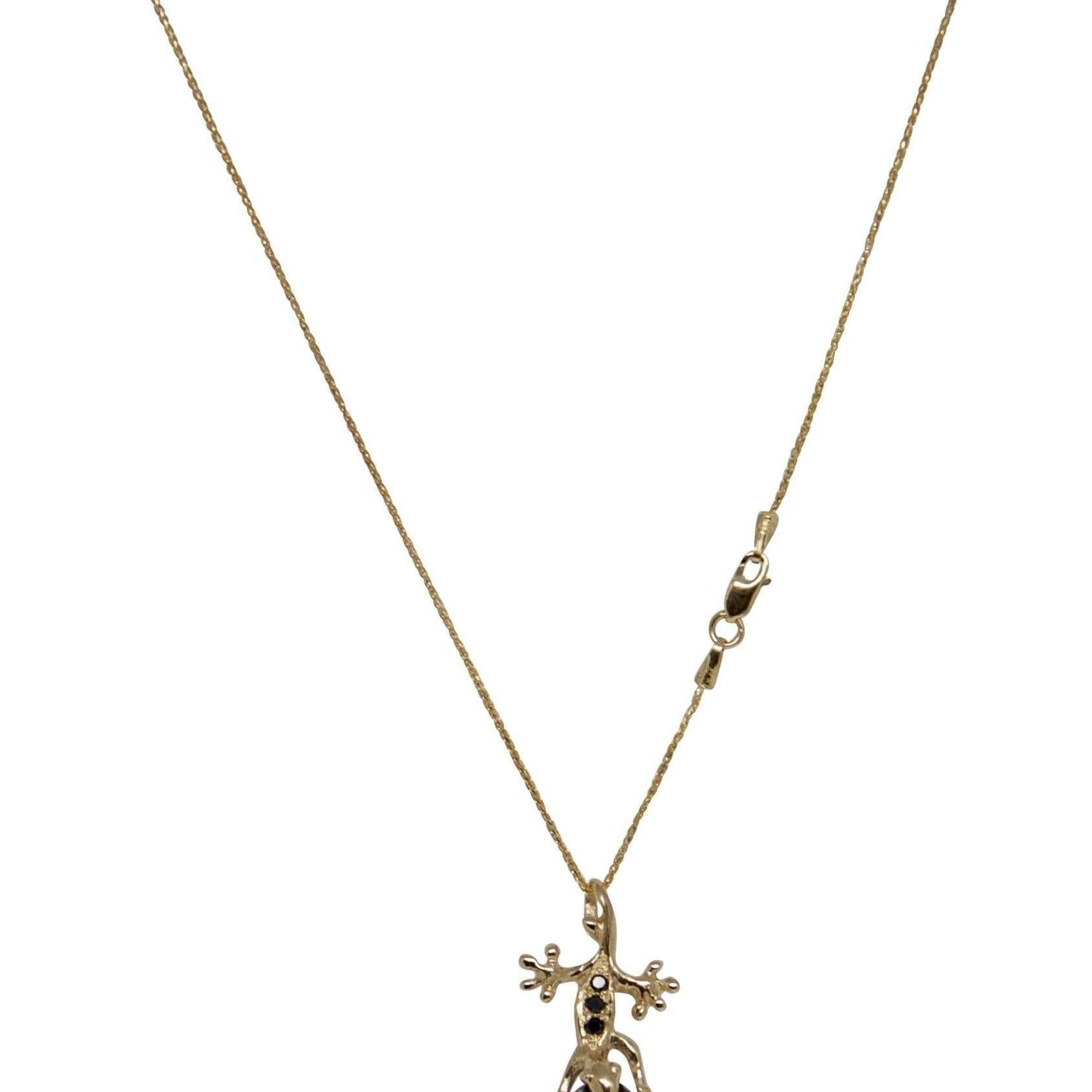 Black Pearl and Diamond Lizard Pendant Necklace