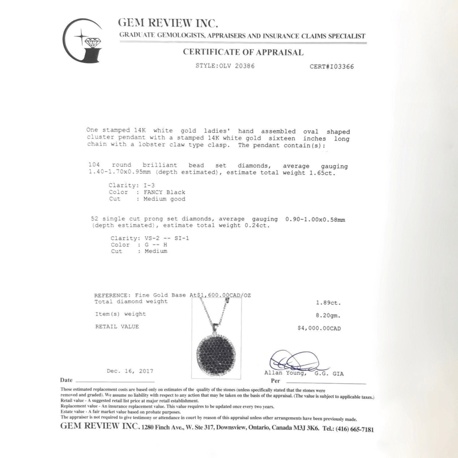 Black and White Diamond Cluster Pendant Necklace