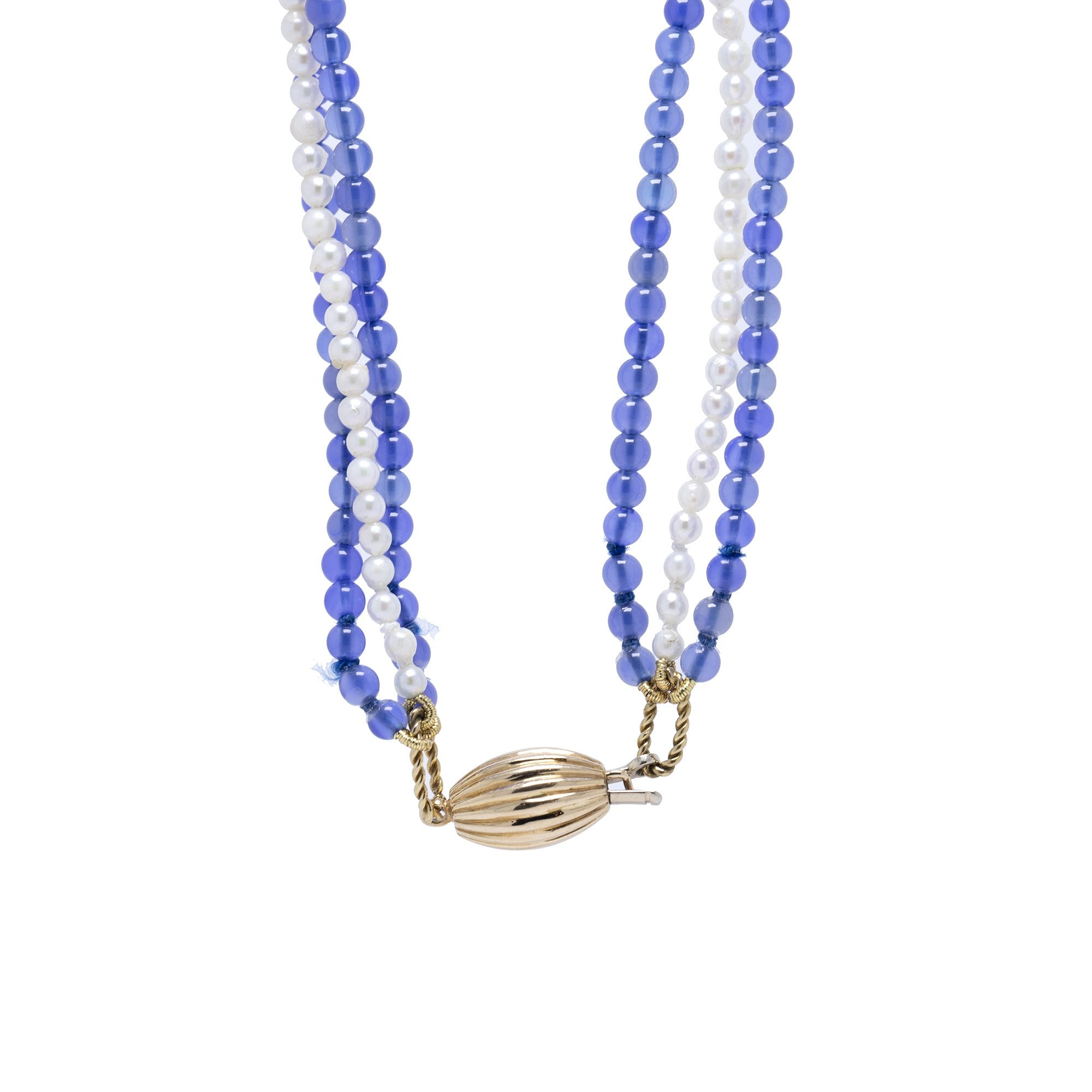 Blue Sapphire & Diamond Pendant Pearl & Bead Necklace