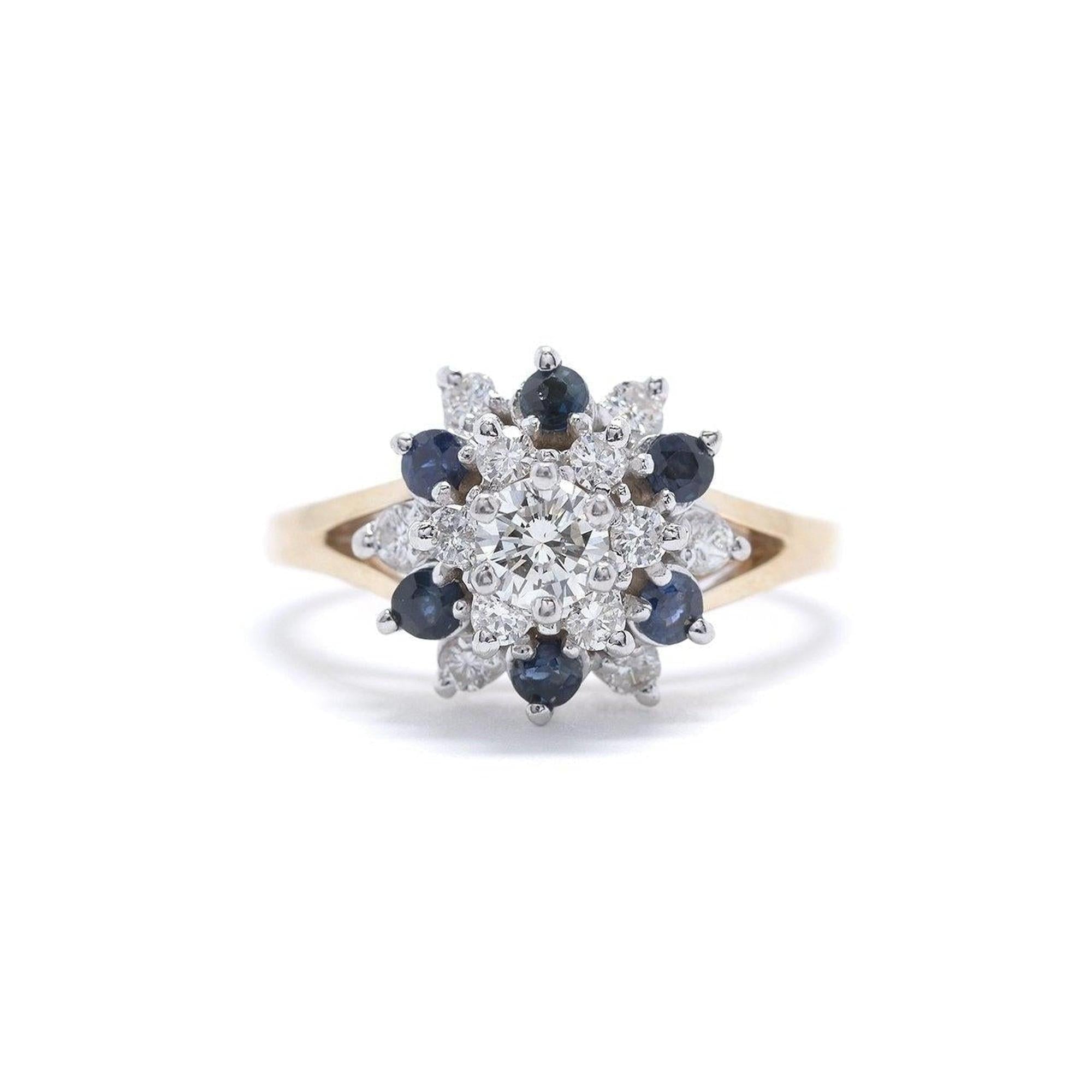 Blue Sapphire and Diamond Cluster Ring