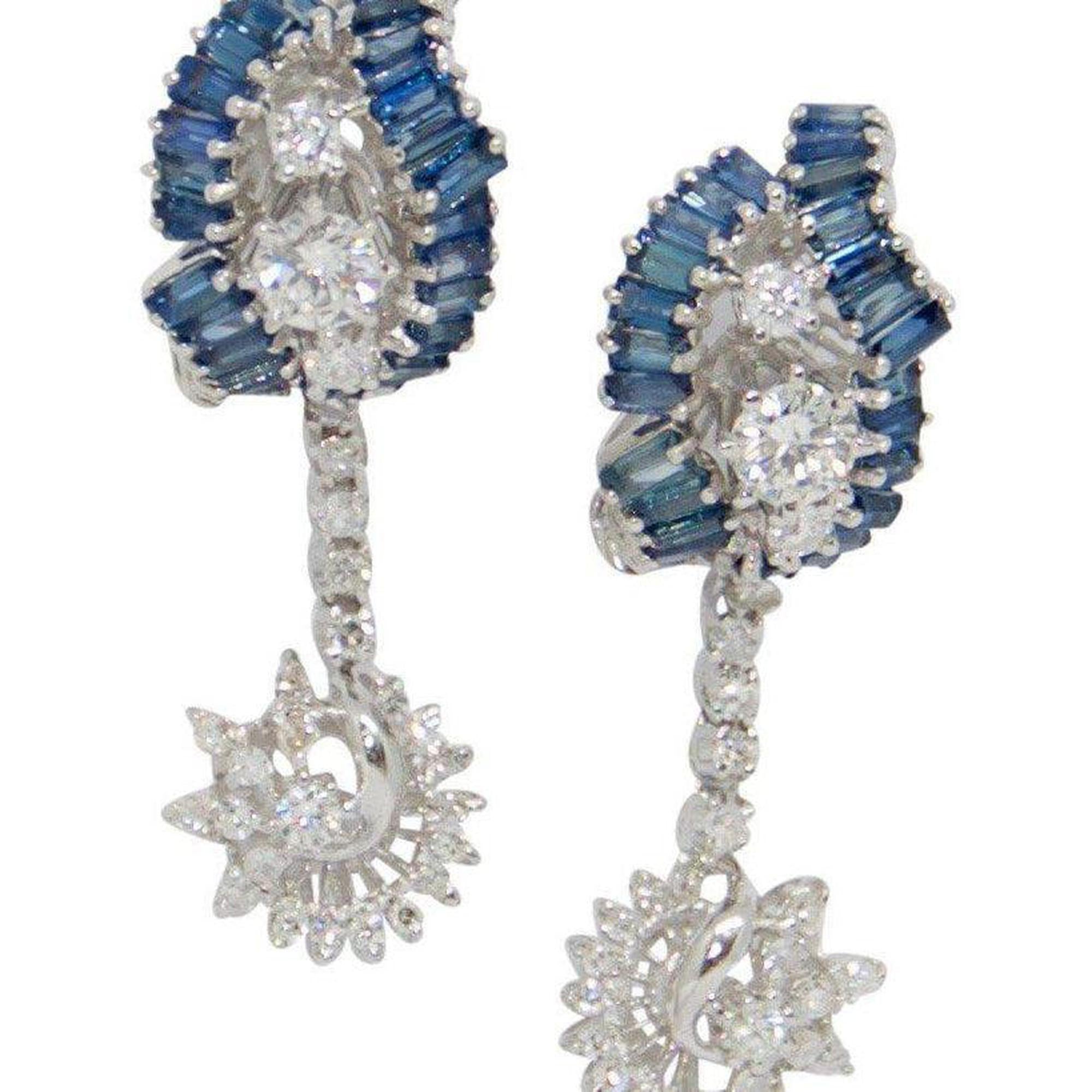 Blue Sapphire and Diamond Drop Earrings