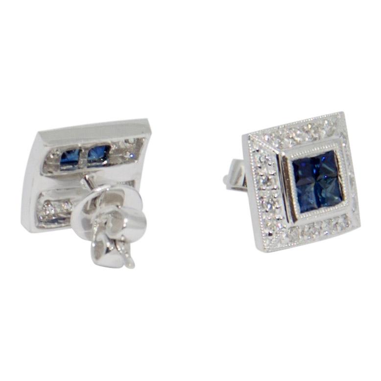 Blue Sapphire and Diamond Earrings