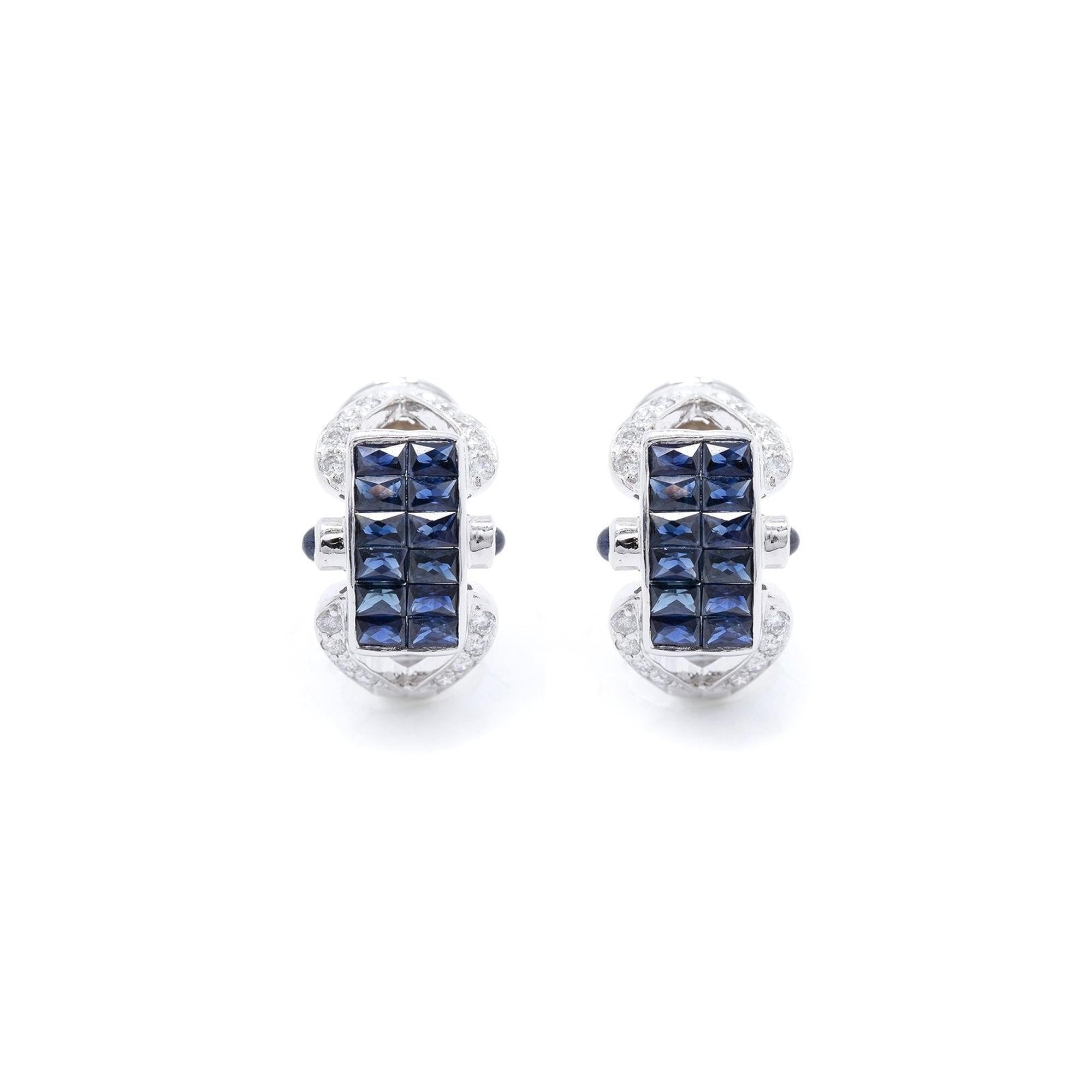 Blue Sapphire and Diamond Earrings