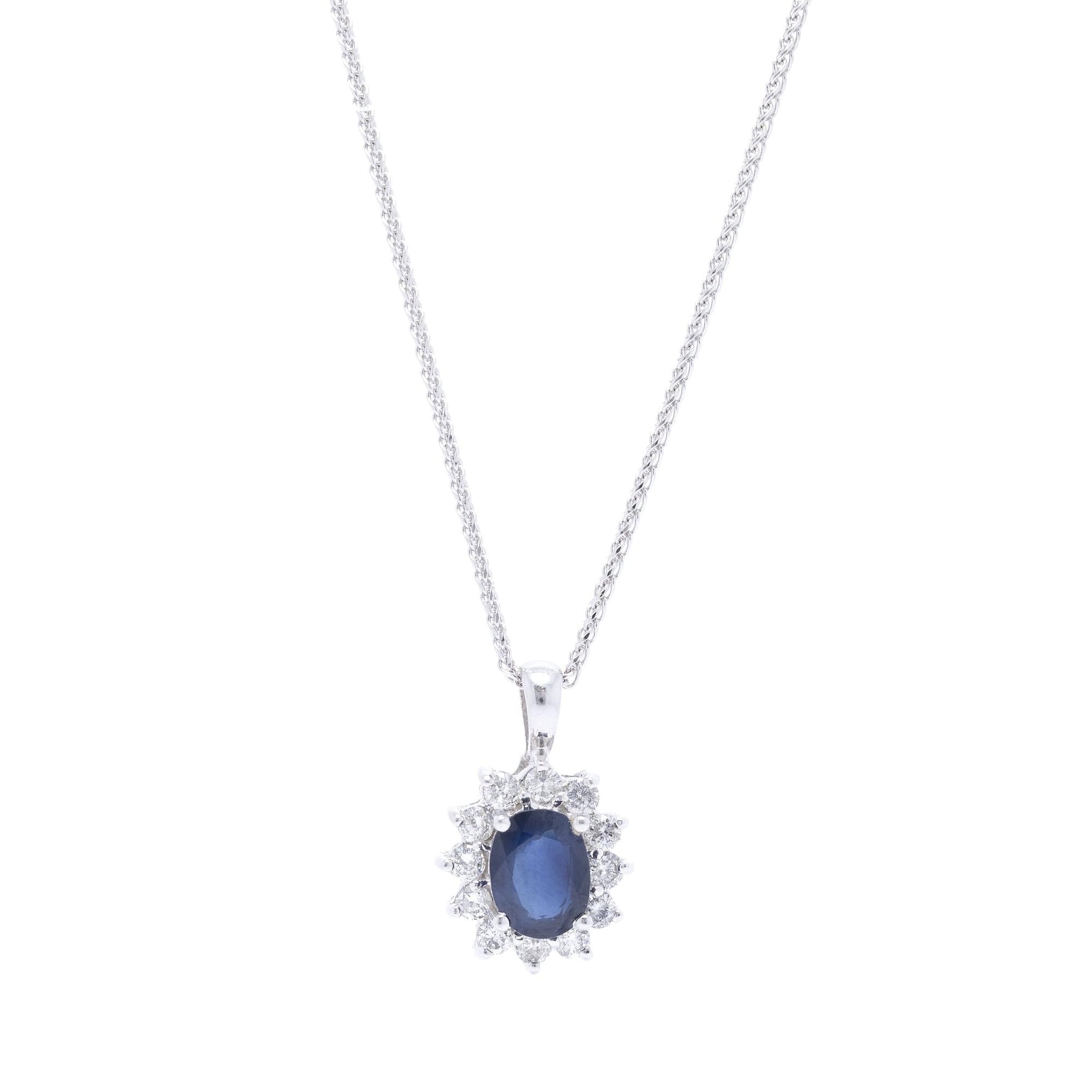 Blue Sapphire and Diamond Pendant Necklace