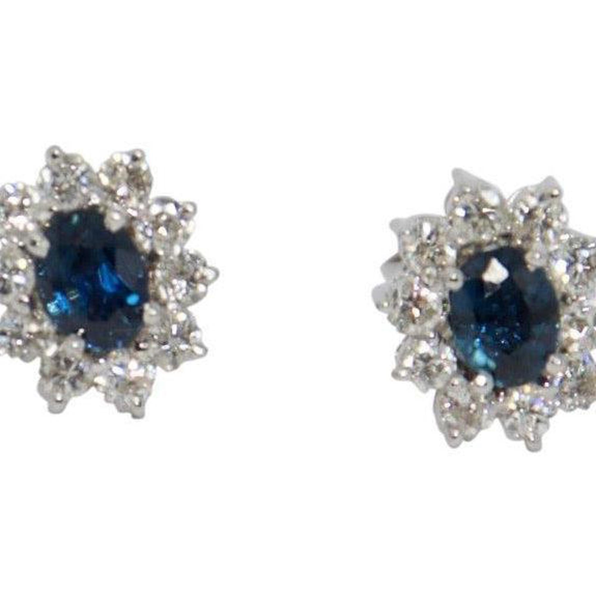 Blue Sapphire and Diamond Stud Earrings