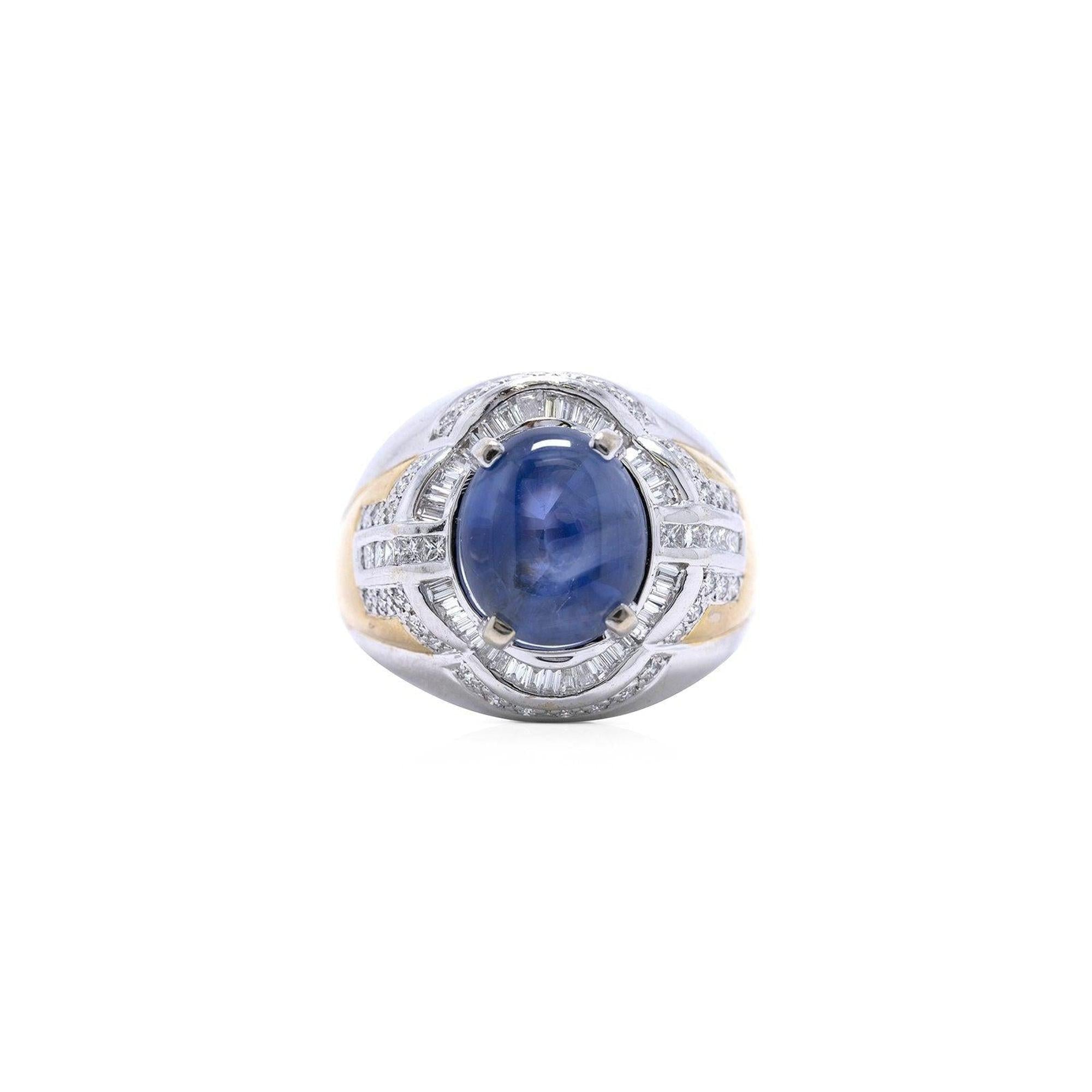 Blue Star Sapphire and Diamond Ring