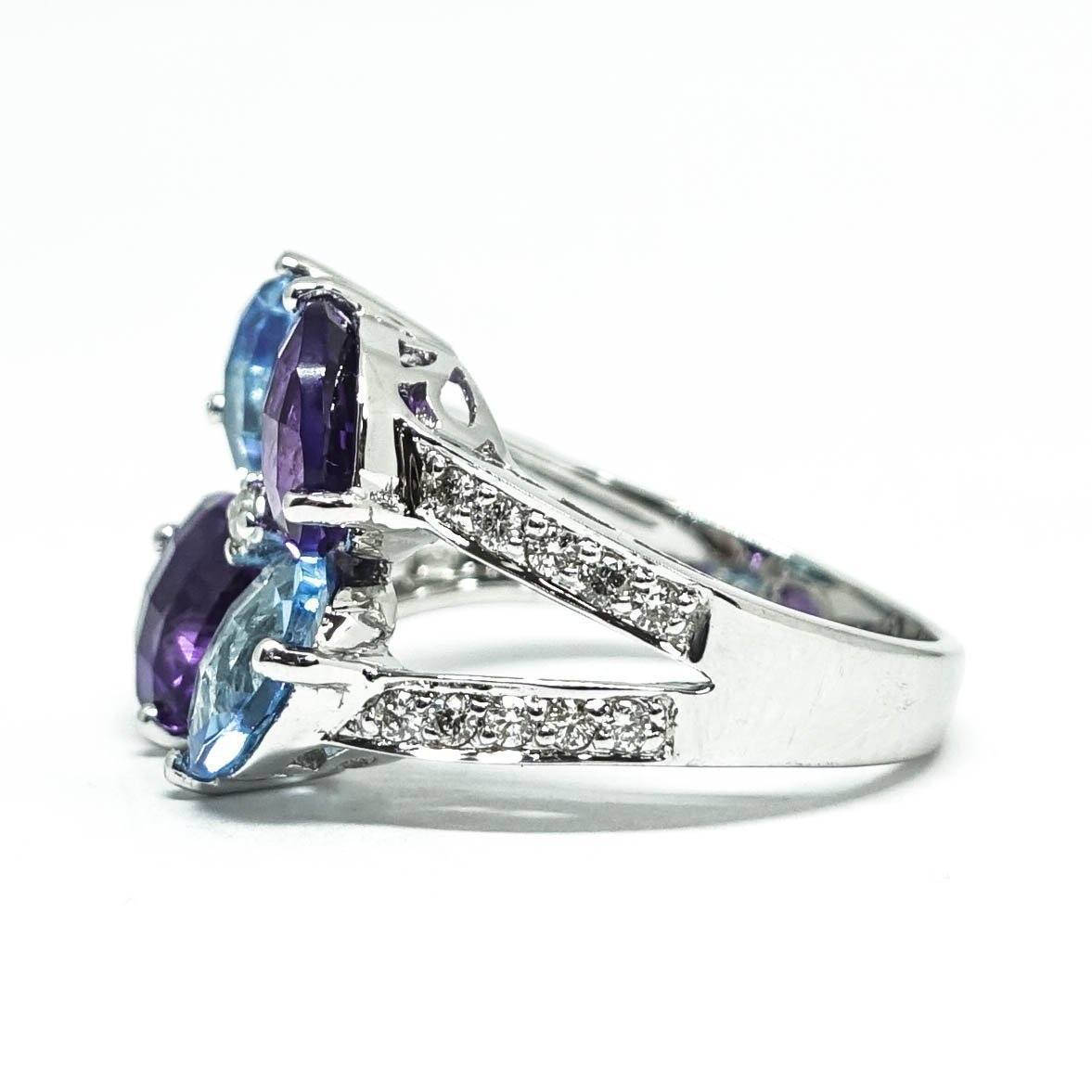 Blue Topaz, Amethyst, and Diamond Cocktail Ring