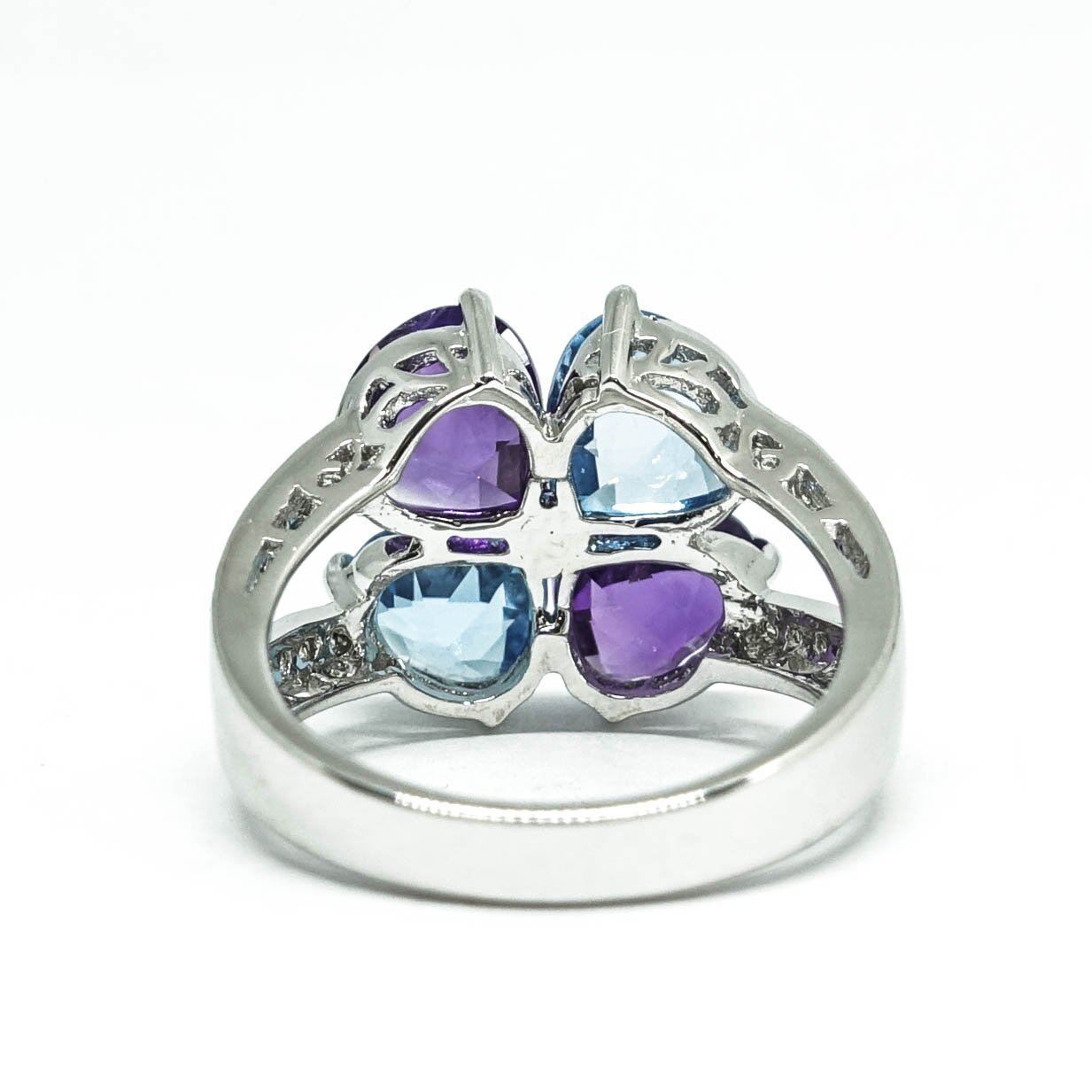 Blue Topaz, Amethyst, and Diamond Cocktail Ring