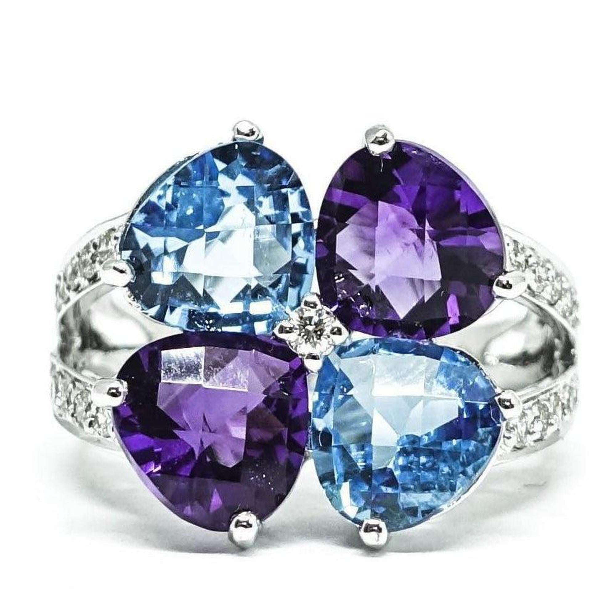 Blue Topaz, Amethyst, and Diamond Cocktail Ring
