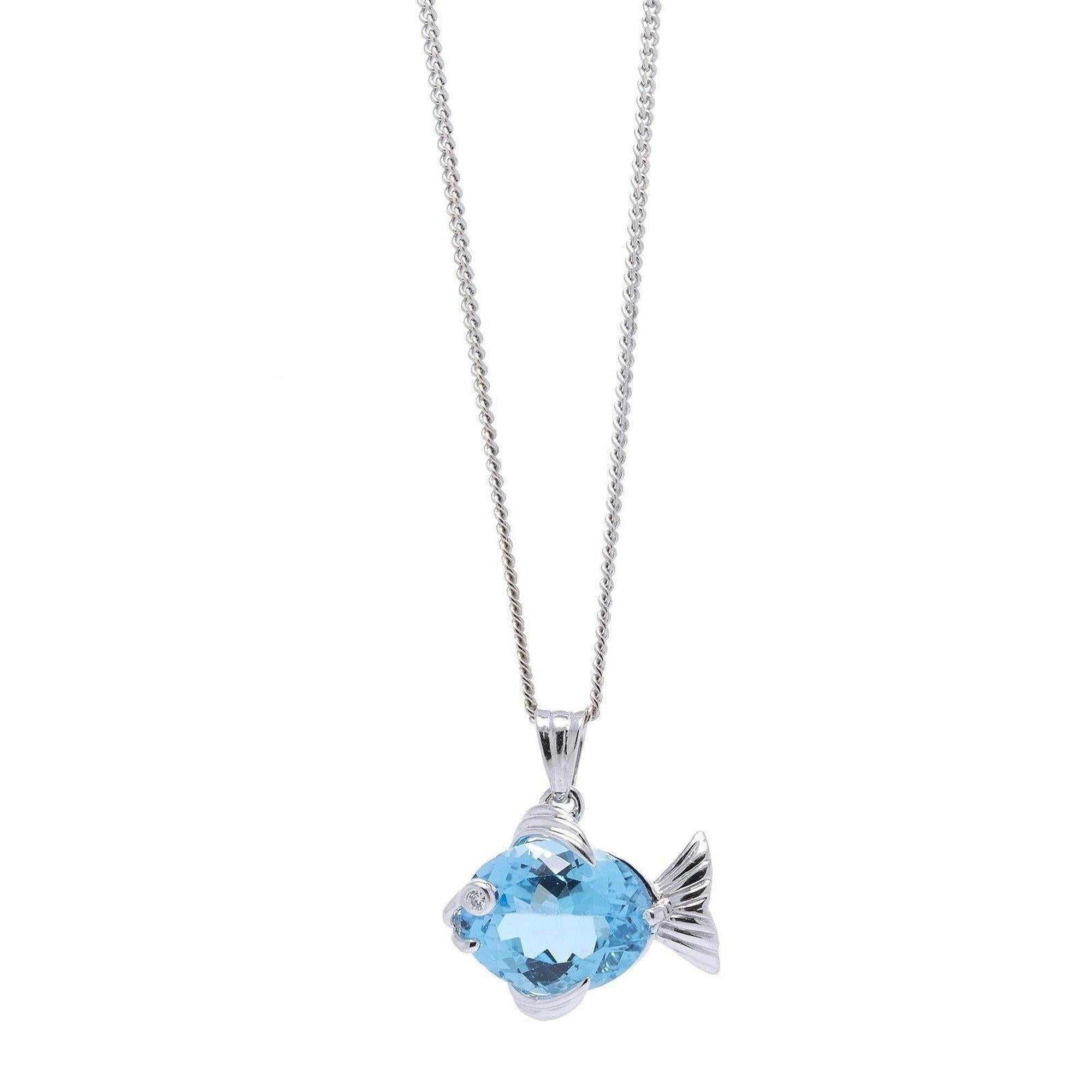 Blue Topaz & Diamond Fish Pendant Necklace