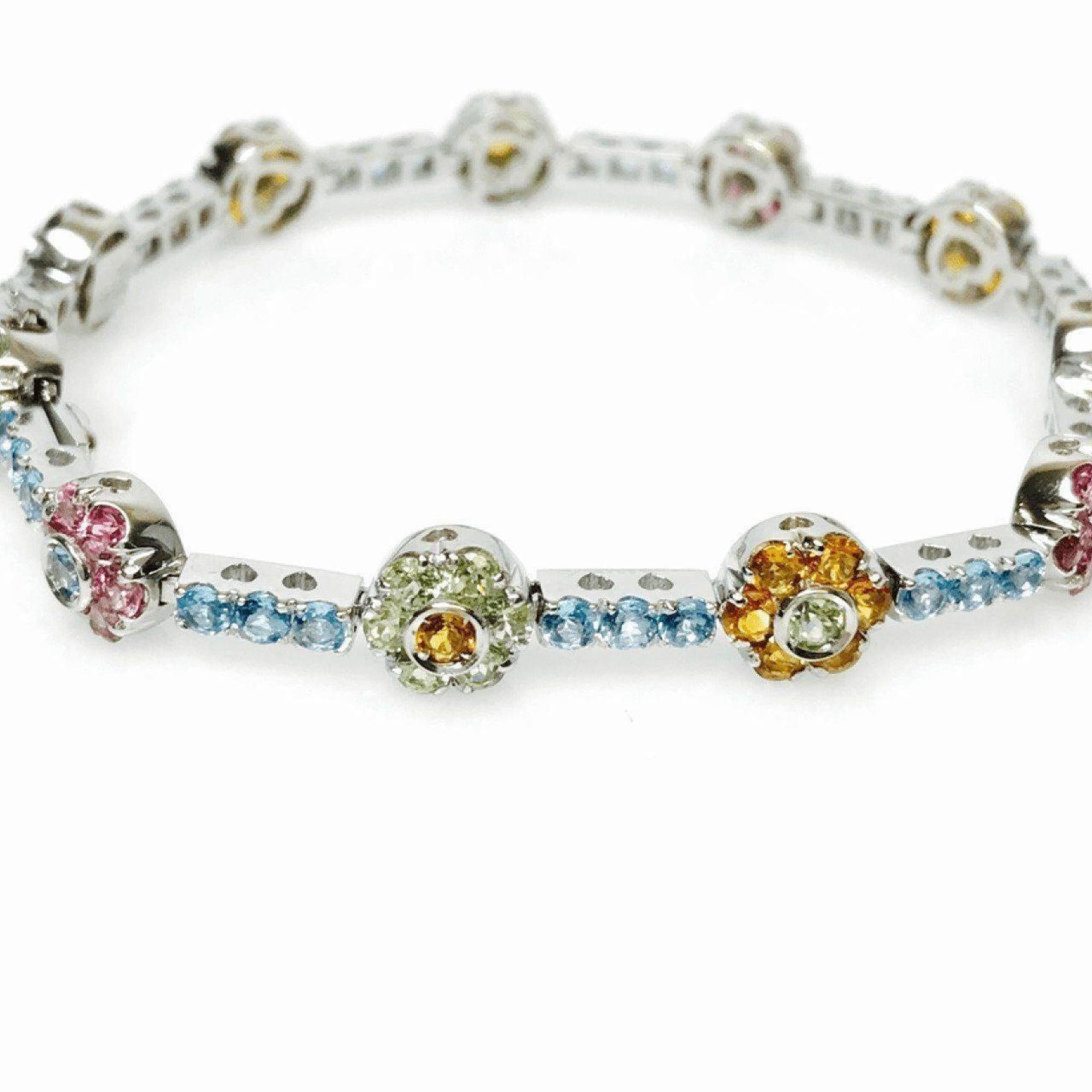Blue Topaz, Pink Tourmaline, Prasiolite, and Citrine Bracelet in 18kt White Gold