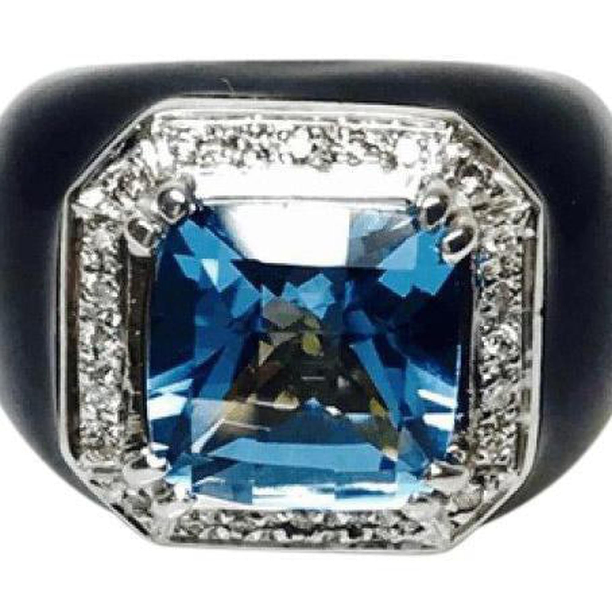 Blue Topaz and Diamond Ring in 18kt Yellow and White Gold with Black Enamel Finish