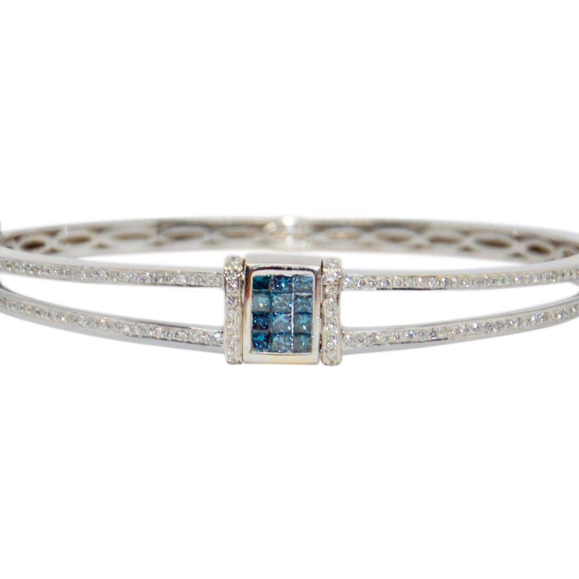 Blue & White Diamond Reversible Flip Top Bangle Bracelet