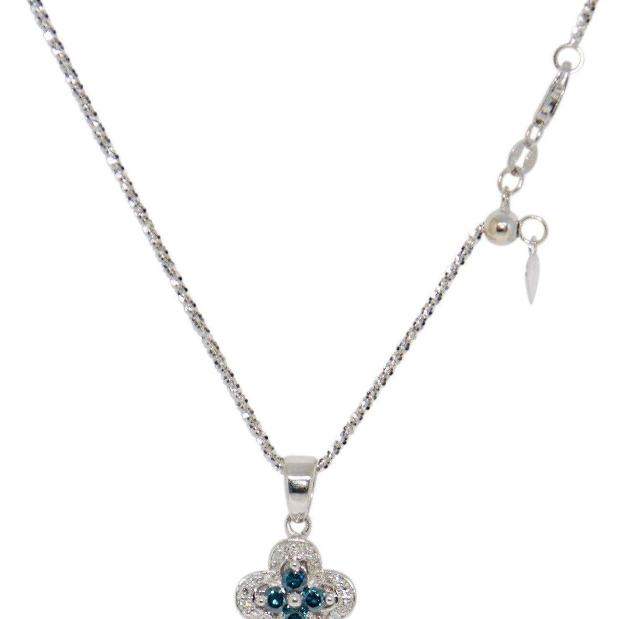 Blue and White Diamond Clover Pendant Necklace