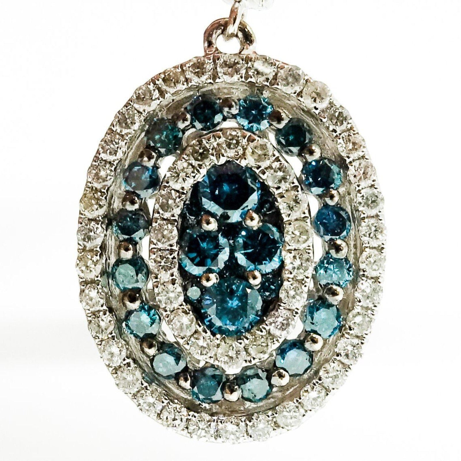Blue and White Diamond Drop Earrings
