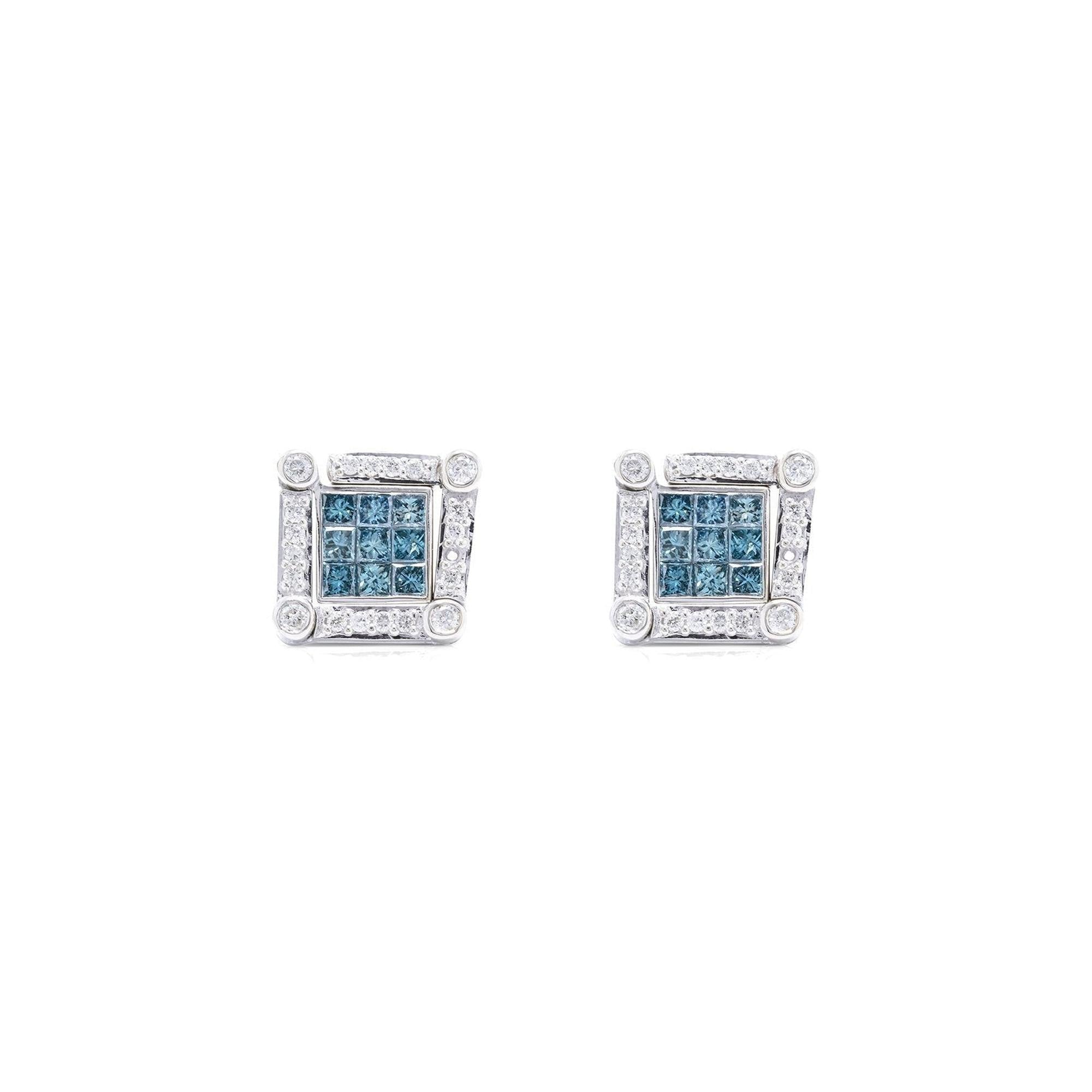 Blue and White Diamond Drop Earrings