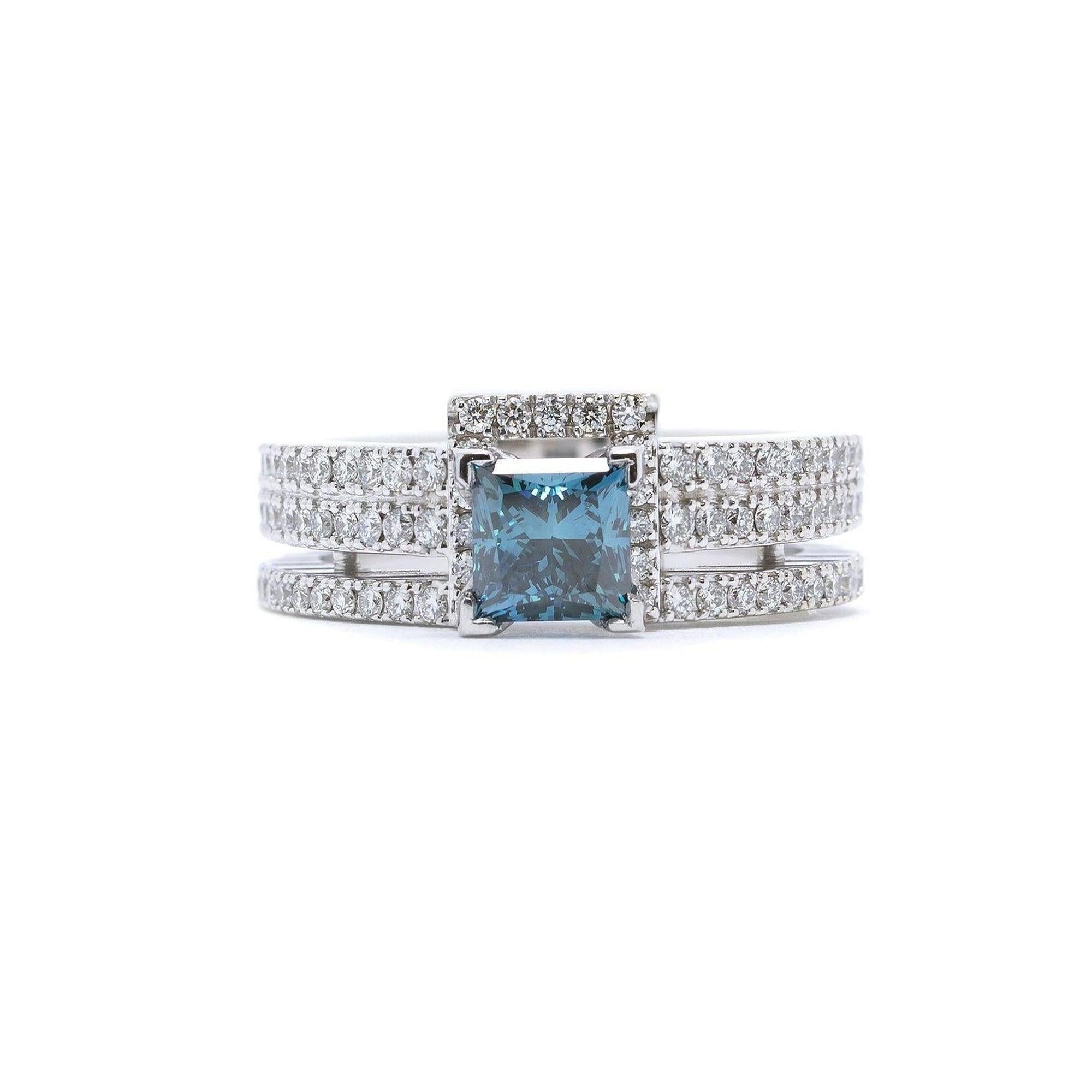 Blue and White Diamond Engagement Ring
