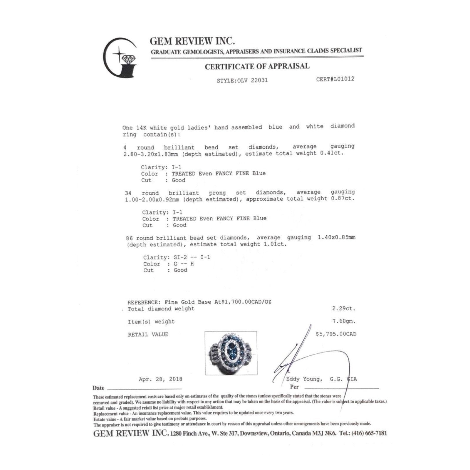 Blue and White Diamond Ring