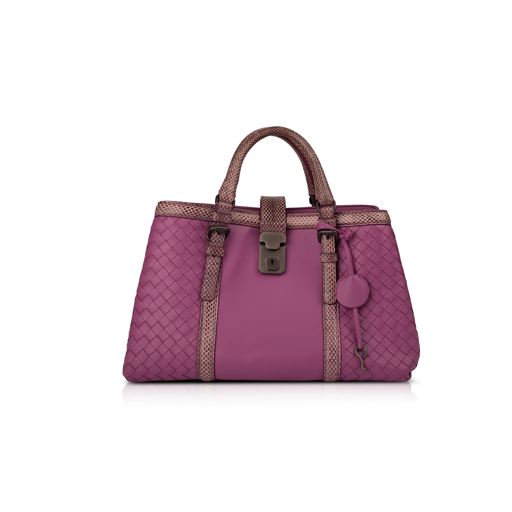 Bottega Veneta Snakeskin Trimmed Intrecciato Roma Bag