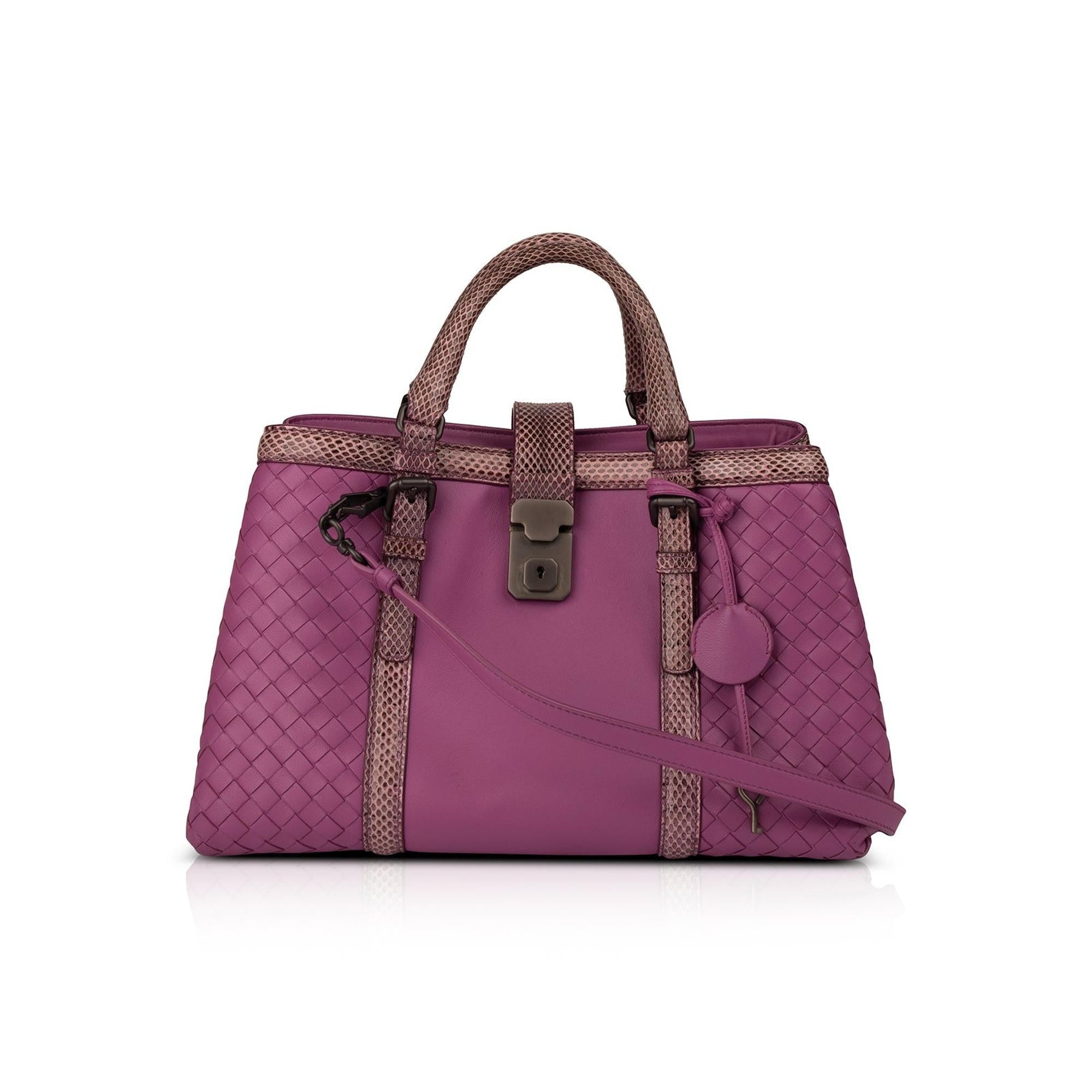 Bottega Veneta Snakeskin Trimmed Intrecciato Roma Bag