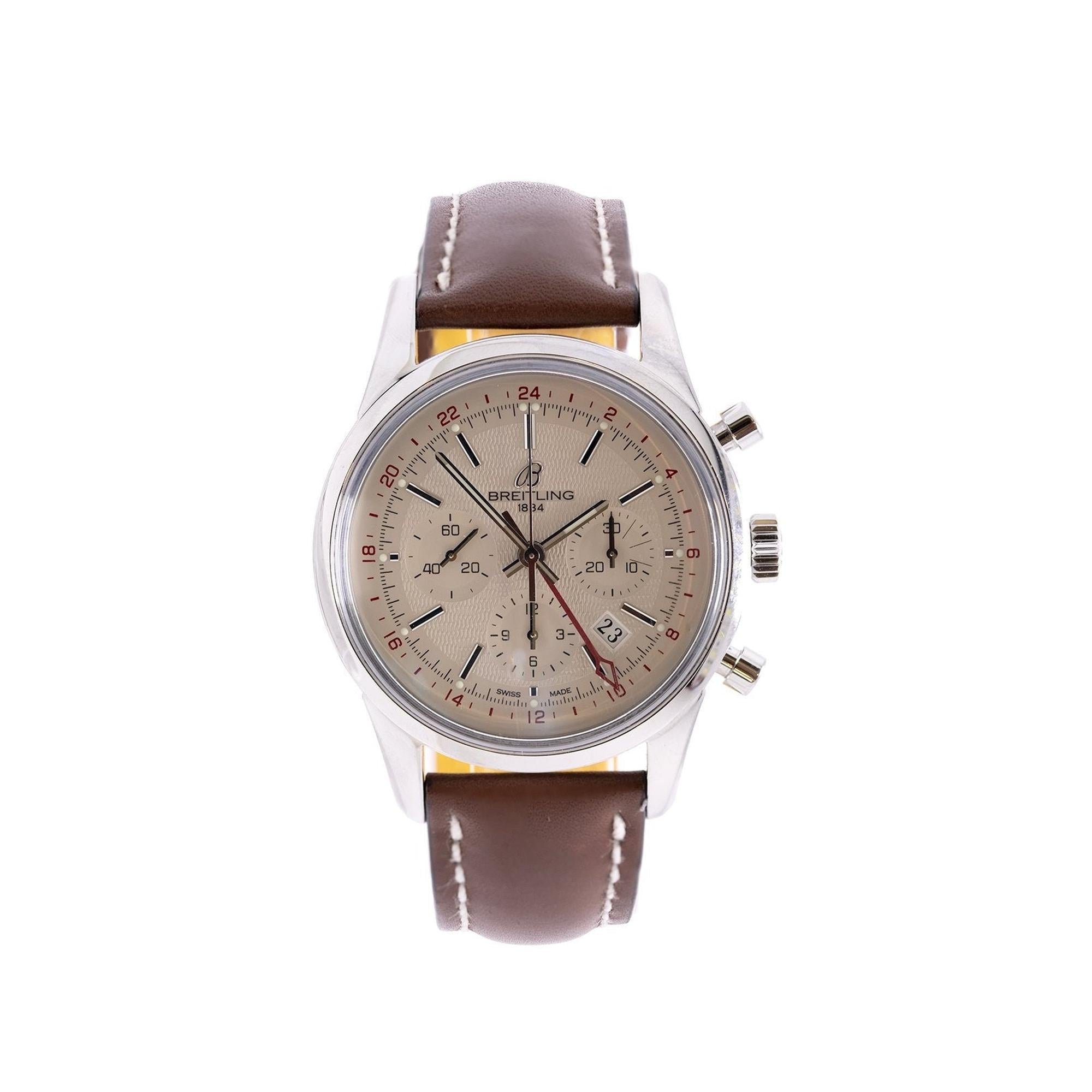 Breitling Transocean Chronograph GMT Watch w/ Box