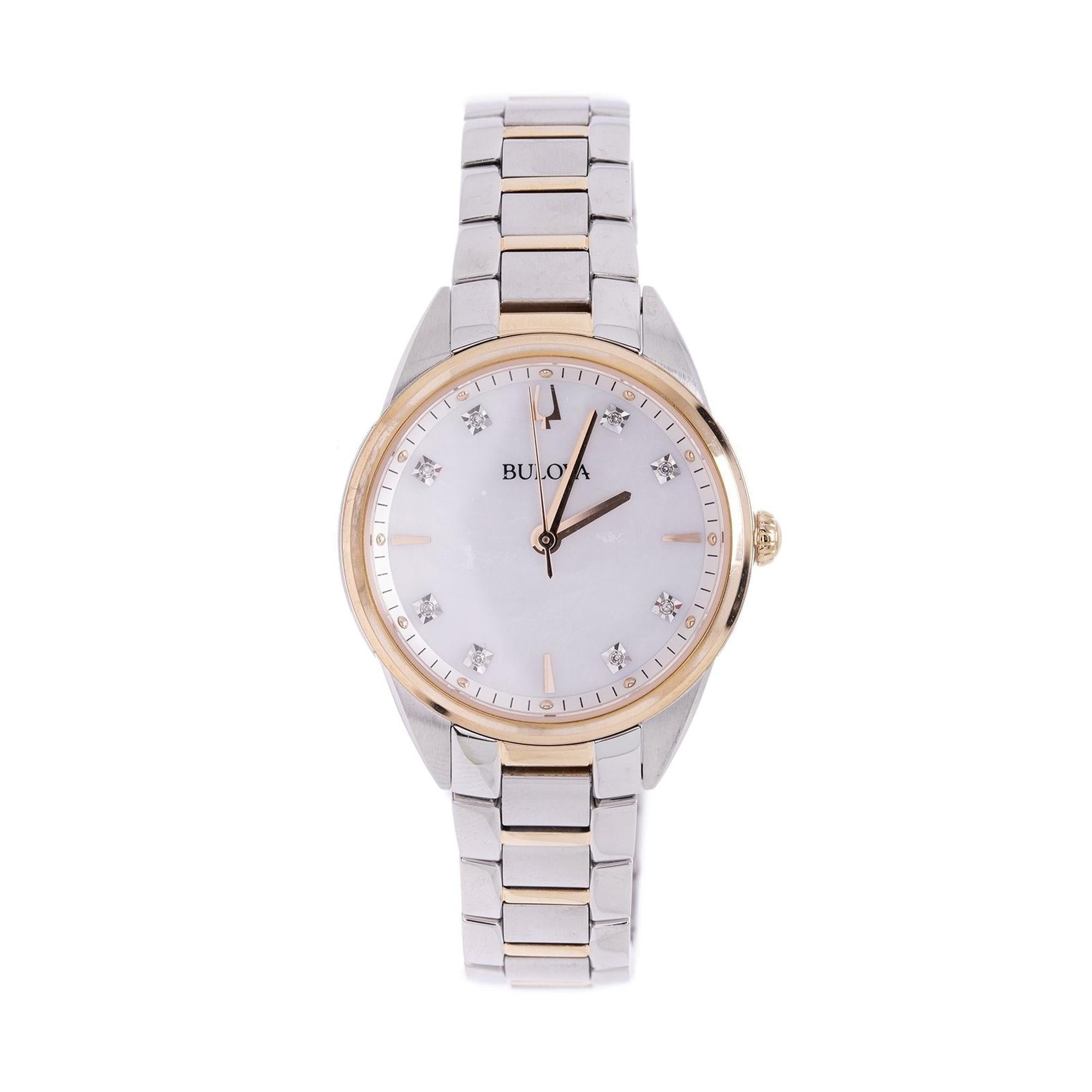 Bulova Two-Tone Sutton Mother of Pearl Diamond Dial Watch w/ Box