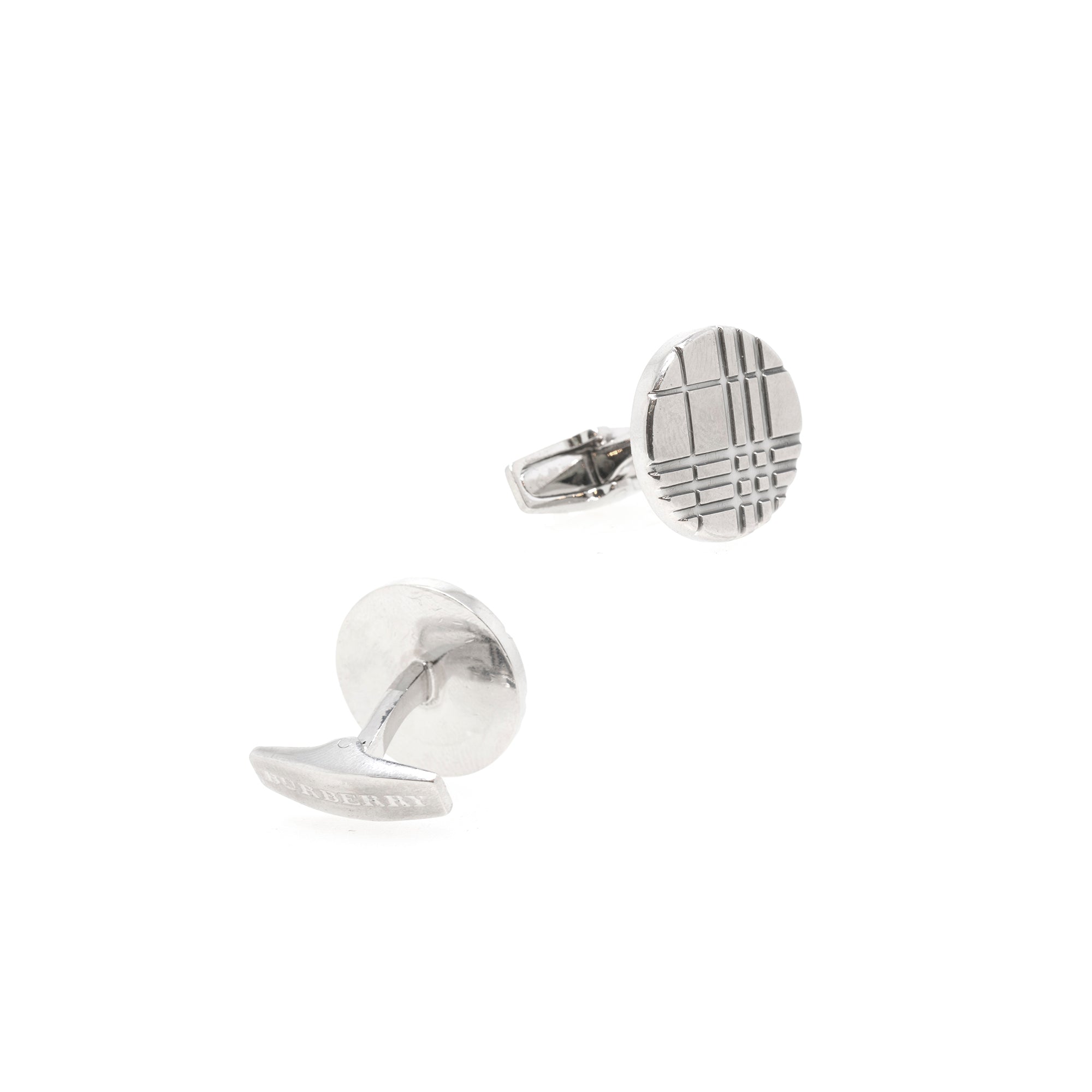 Burberry Check-Engraved Round Cufflinks w/ Box