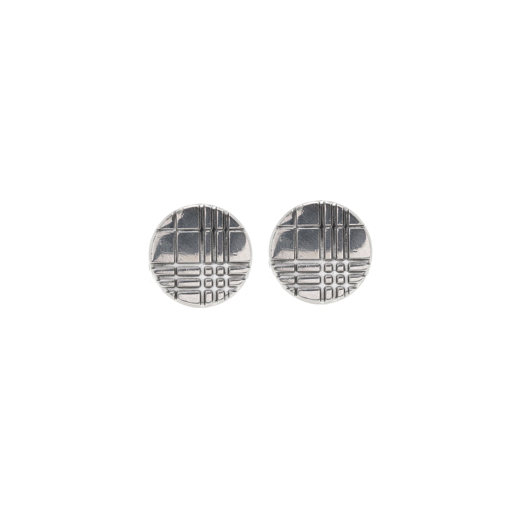 Burberry Check-Engraved Round Cufflinks w/ Box