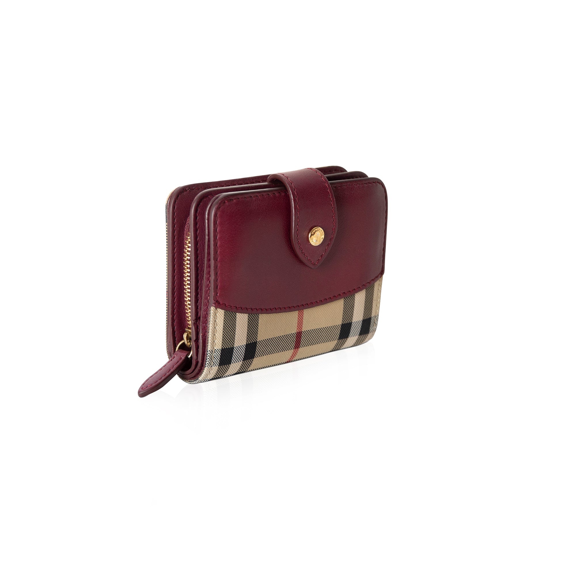 Burberry Leather Trim House Check French Purse Wallet