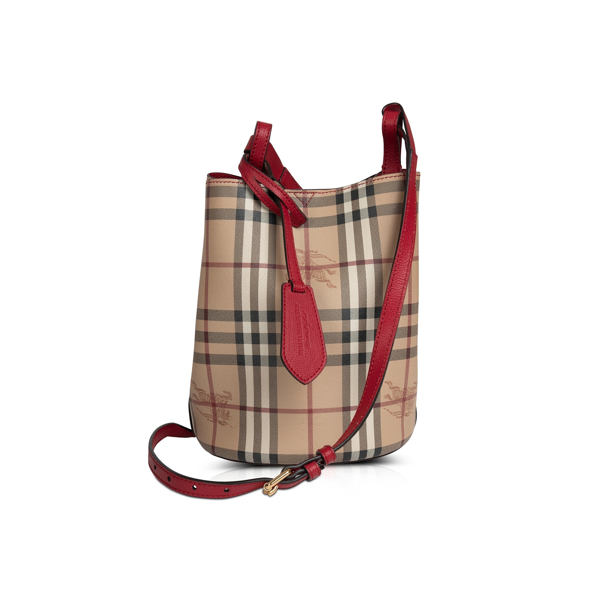 Burberry Leather-Trimmed Haymarket Check Bucket Bag