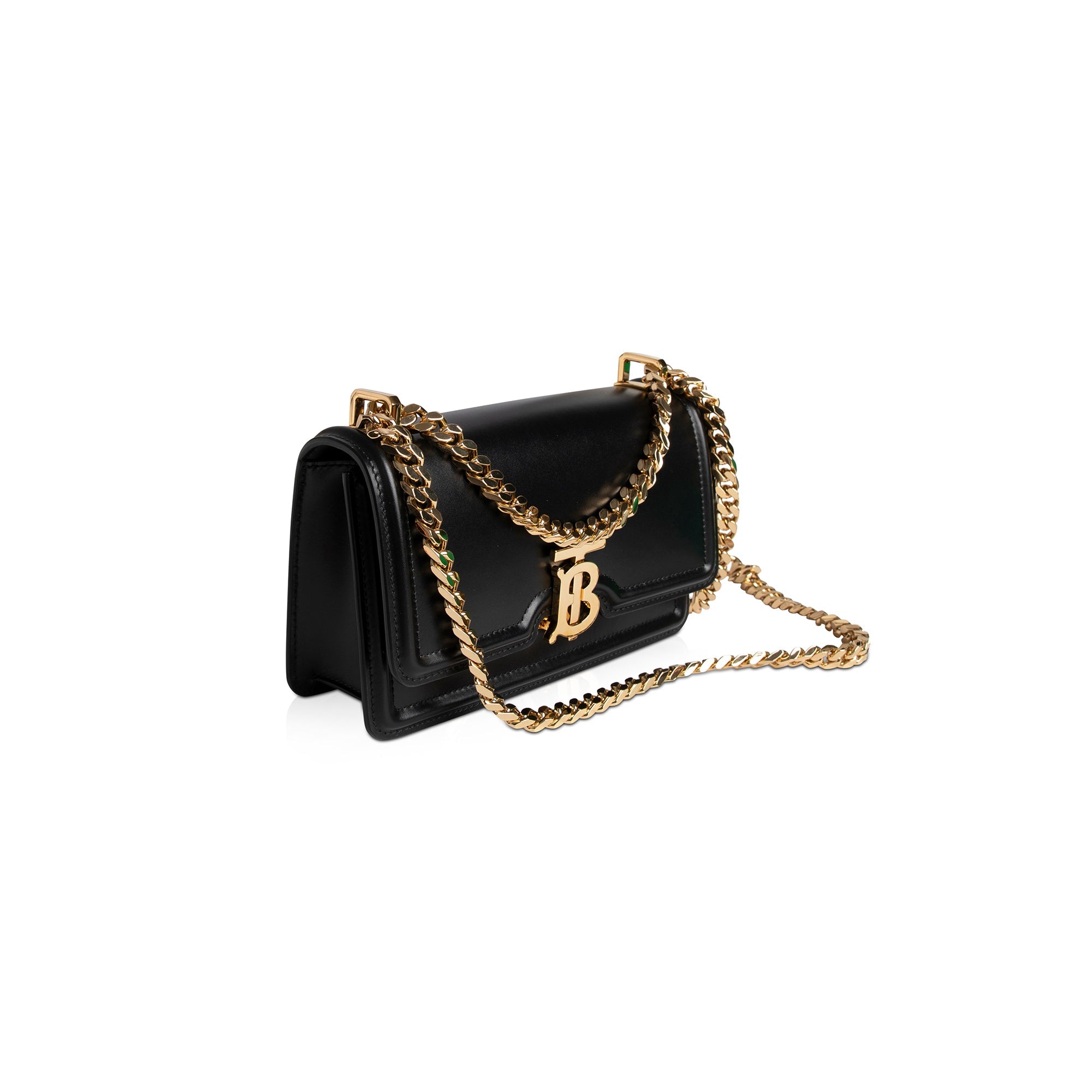 Burberry Mini Black Leather Chain TB Crossbody Bag