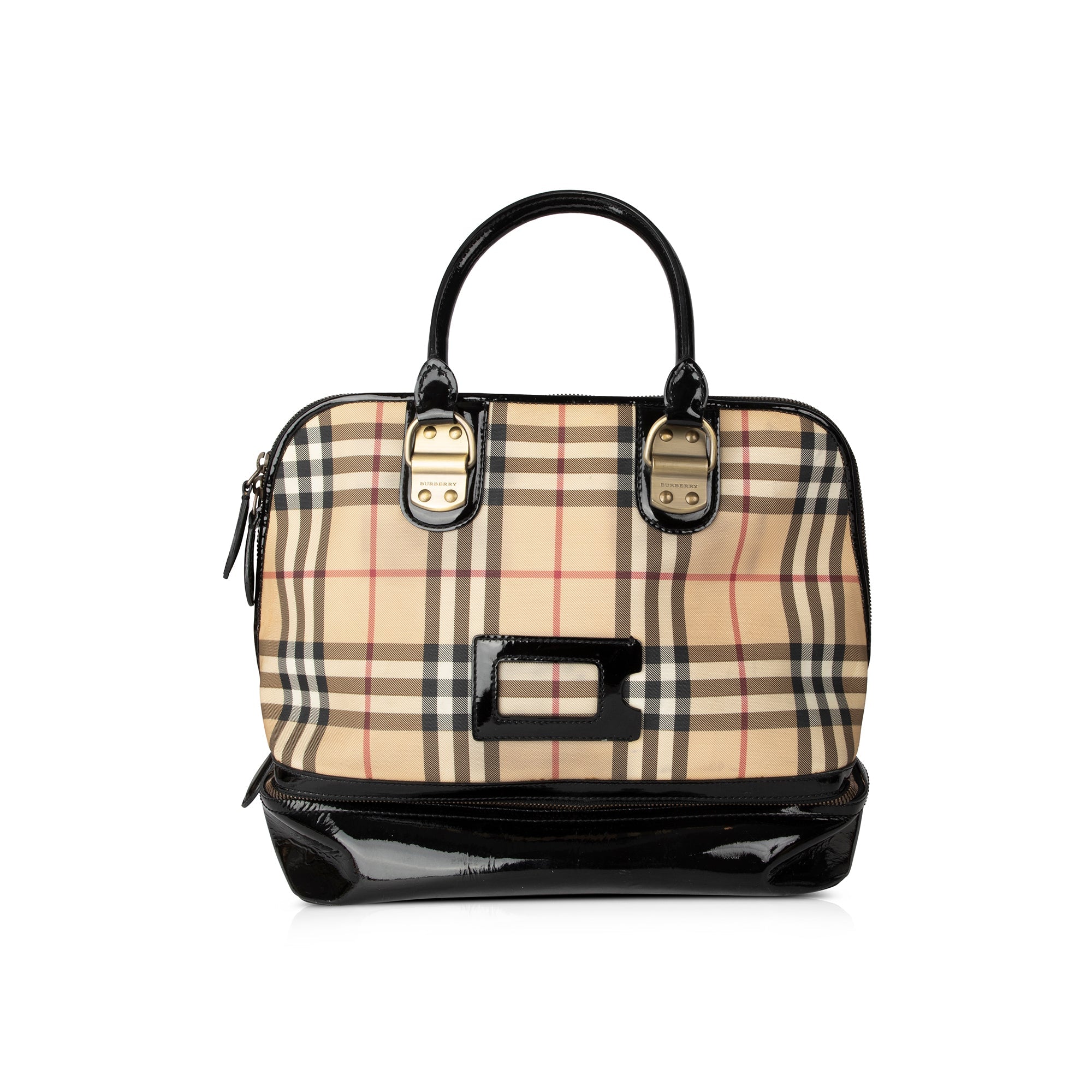 Burberry Nova Check Patent Leather-Trimmed Handle Bag