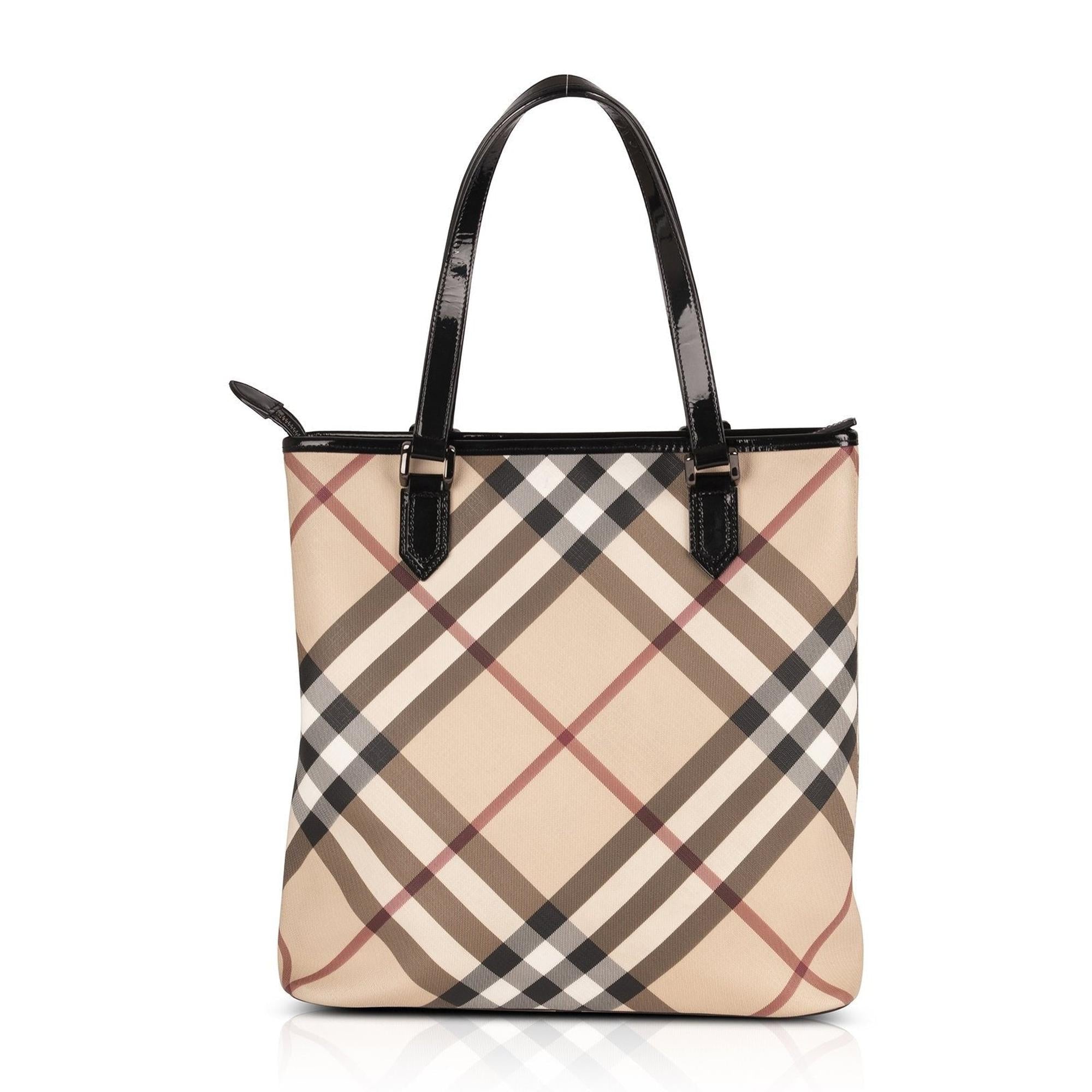 Burberry Patent Leather-Trimmed Nova Check Tote
