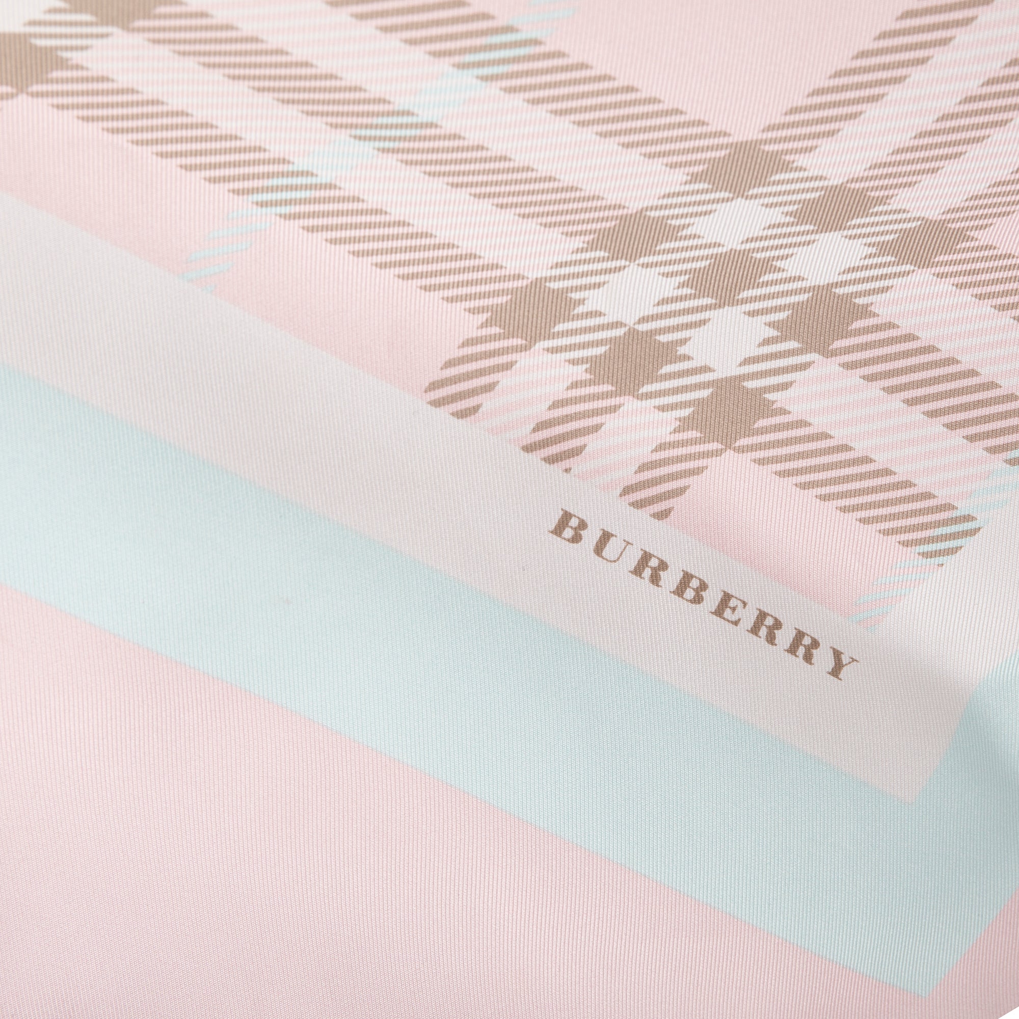 Burberry Pink Plaid Print Silk Scarf