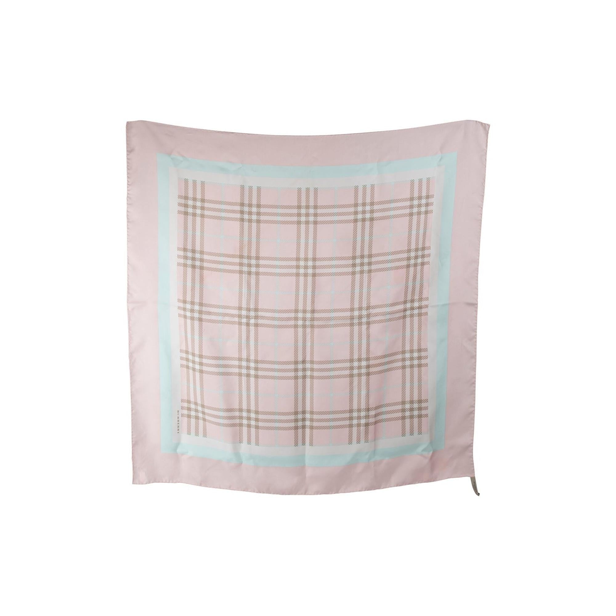 Burberry Pink Plaid Print Silk Scarf