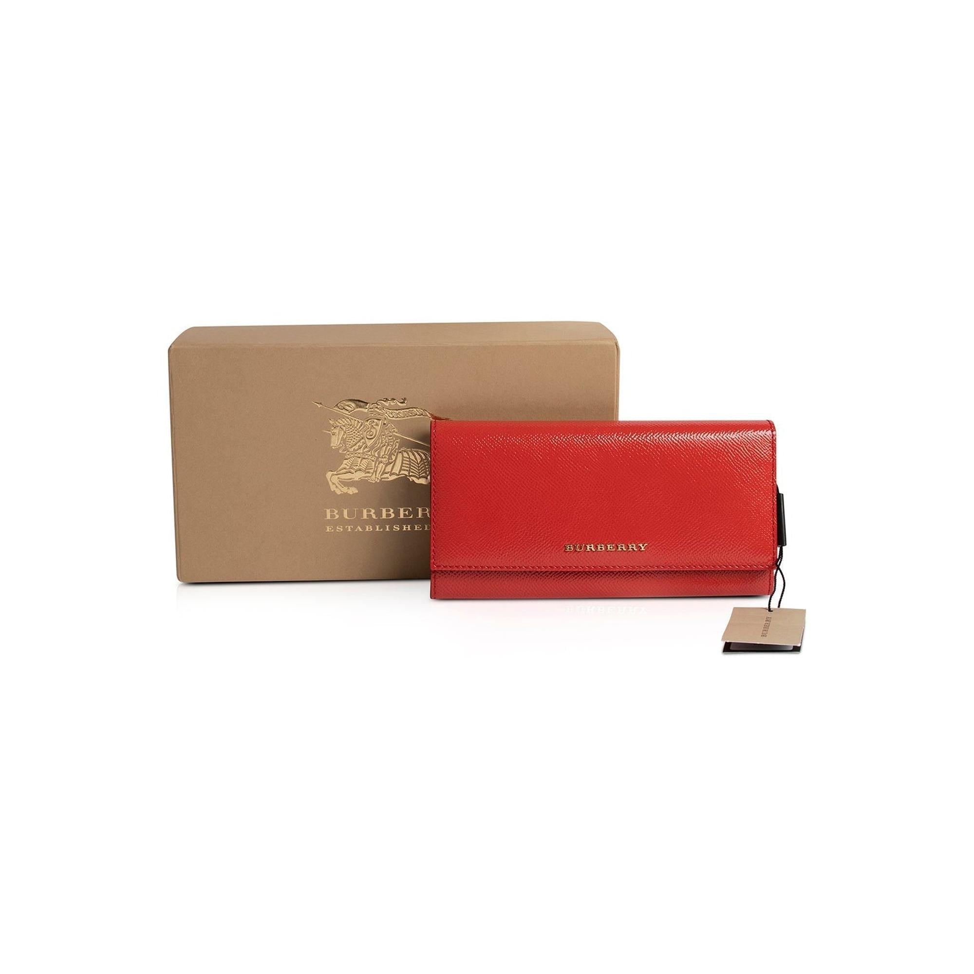 Burberry Red Patent Leather Continental Wallet w/ Box