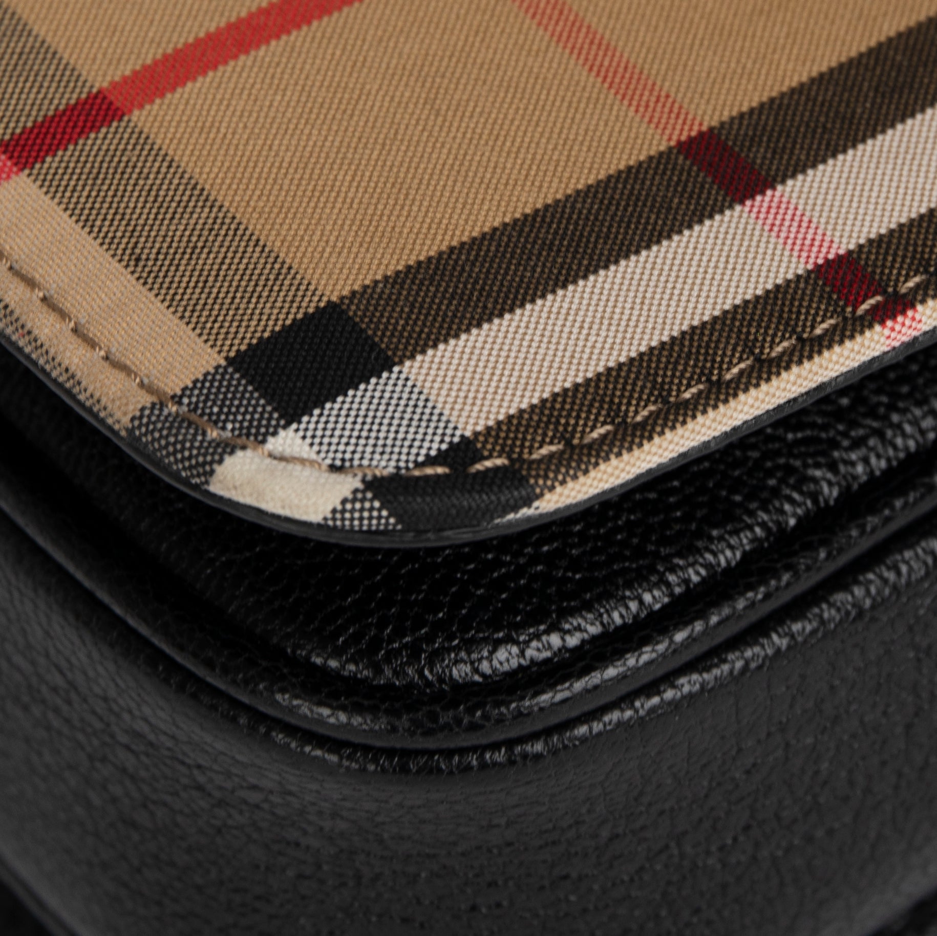 Burberry Vintage Check Canvas & Black Leather Medium D-Ring Shoulder Bag