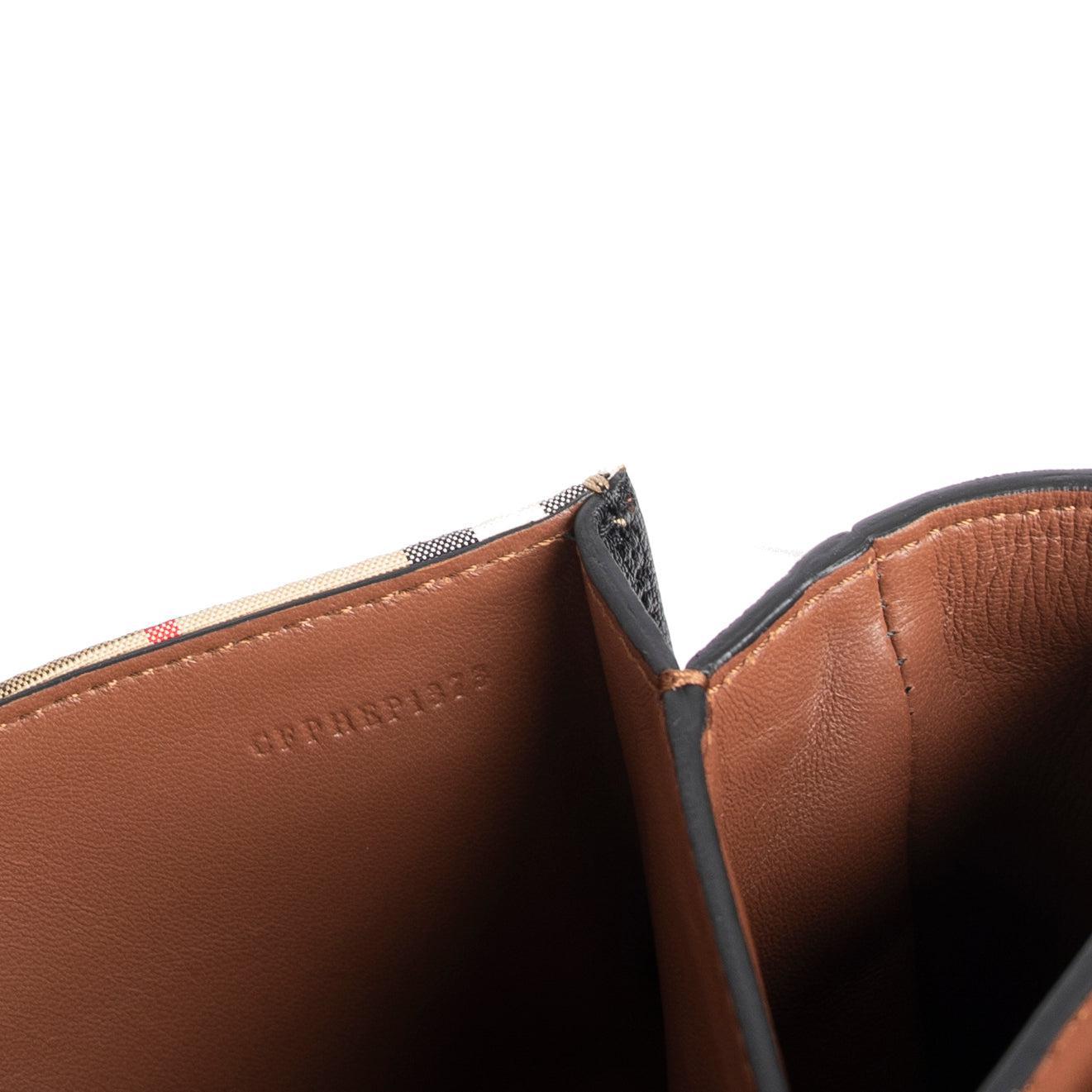 Burberry Vintage Check Canvas & Black Leather Medium D-Ring Shoulder Bag