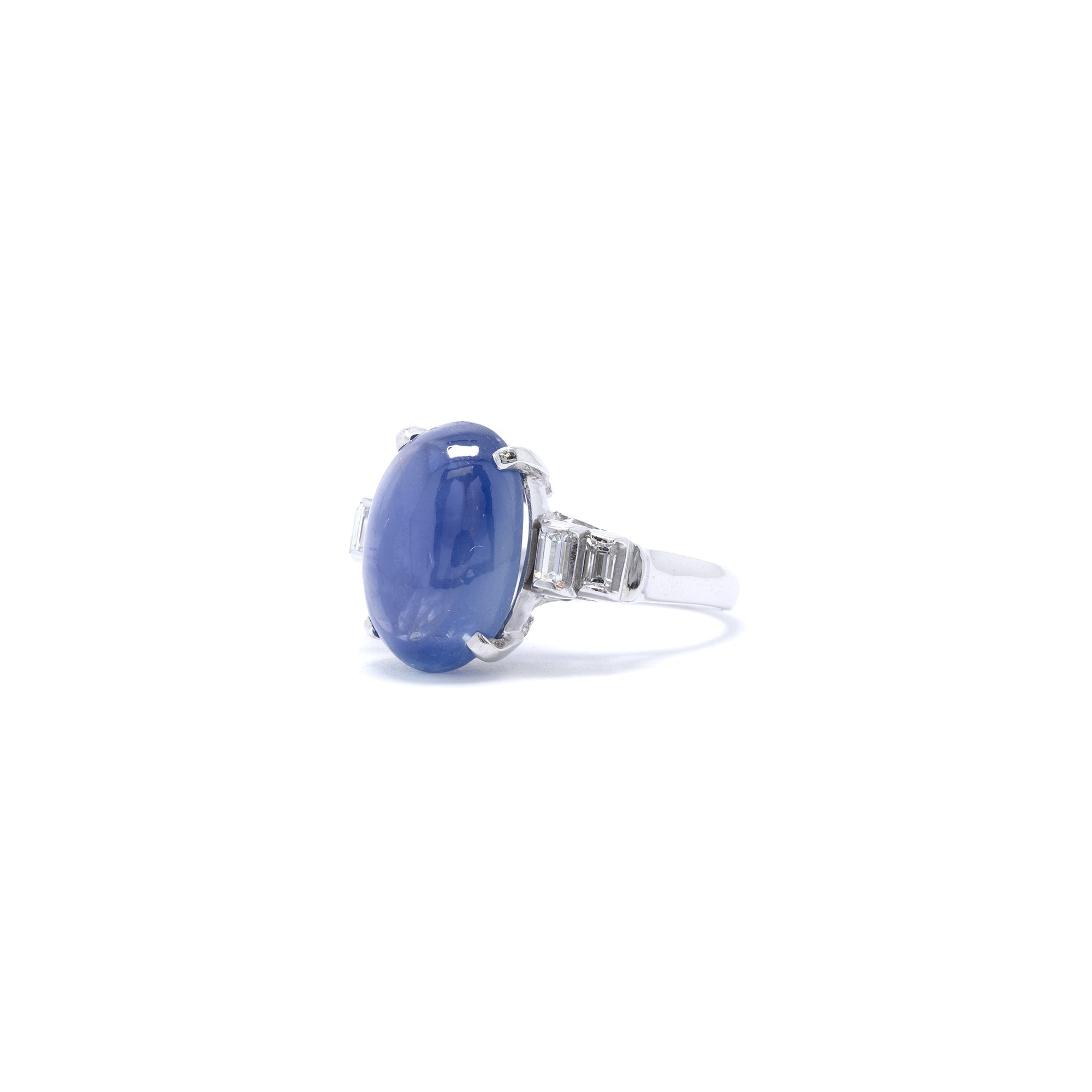 Cabochon Blue Sapphire & Diamond Cocktail Ring