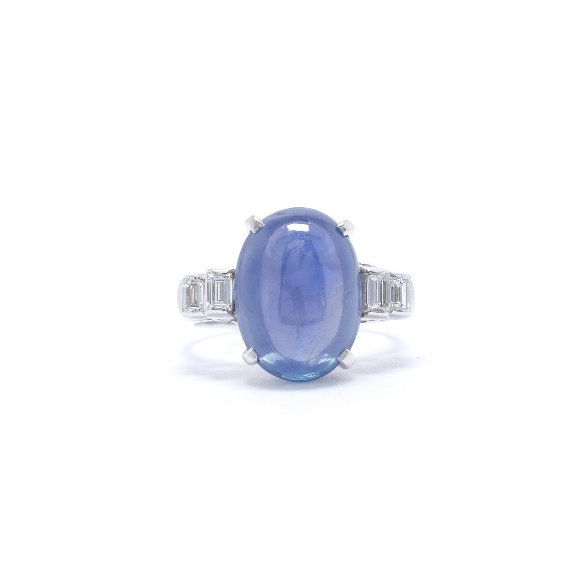 Cabochon Blue Sapphire & Diamond Cocktail Ring
