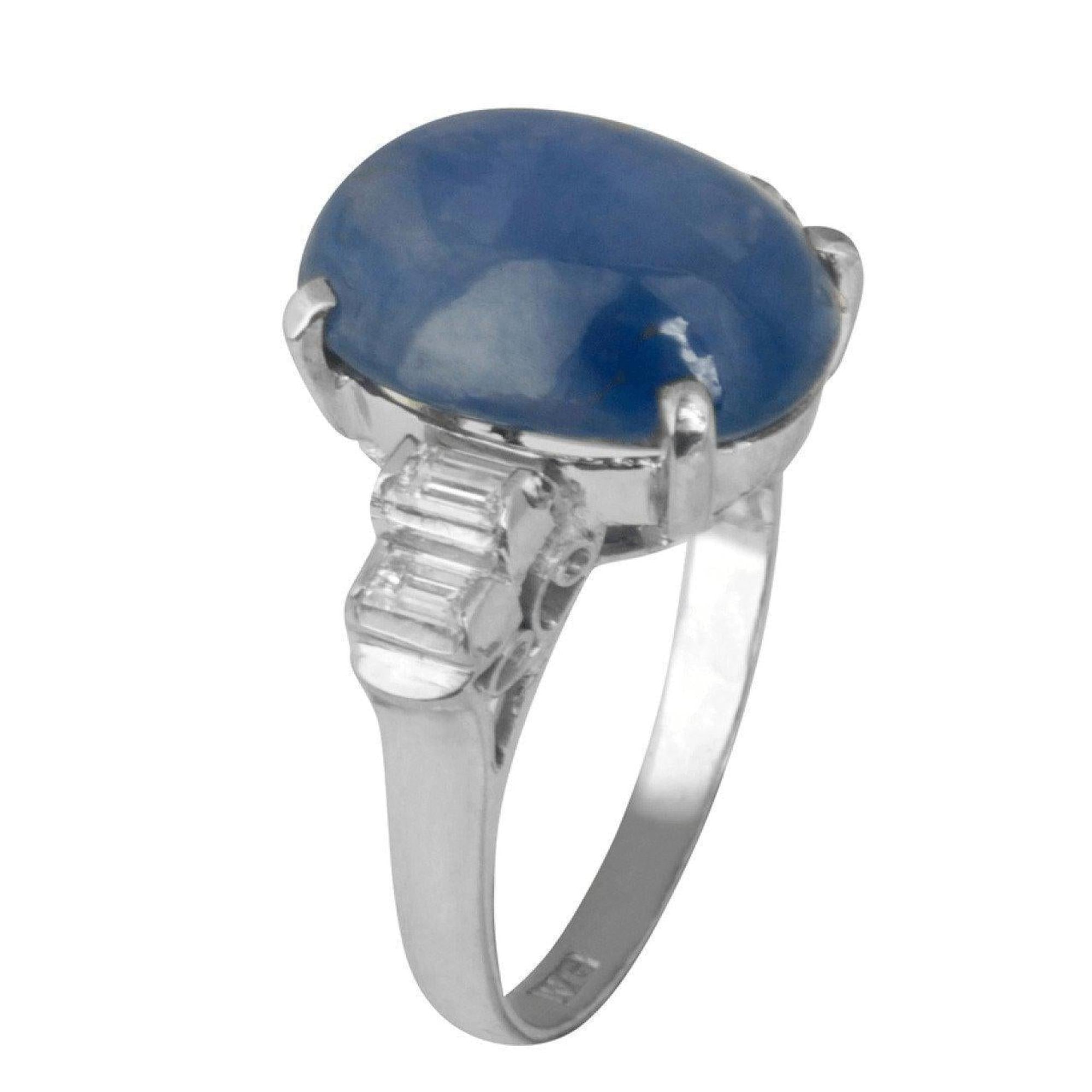 Cabochon Blue Sapphire and DIamond Cocktail Ring