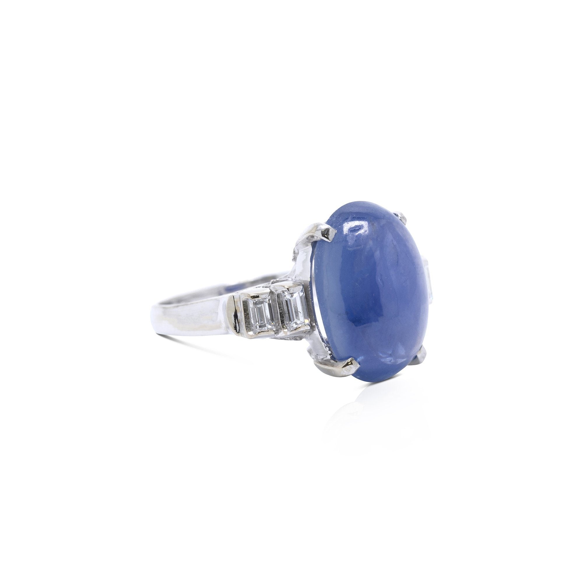 Cabochon Blue Sapphire and Diamond Cocktail Ring