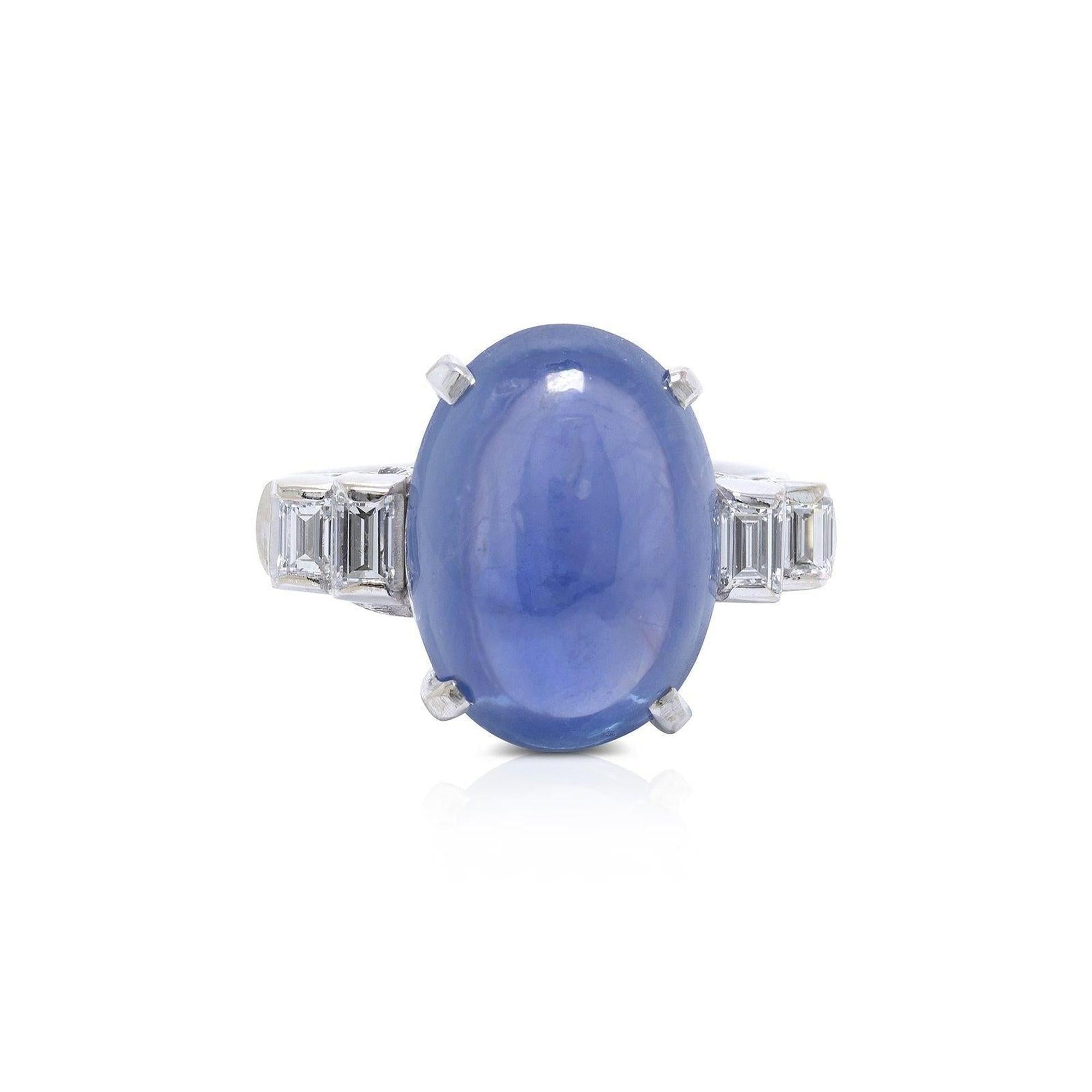 Cabochon Blue Sapphire and Diamond Cocktail Ring