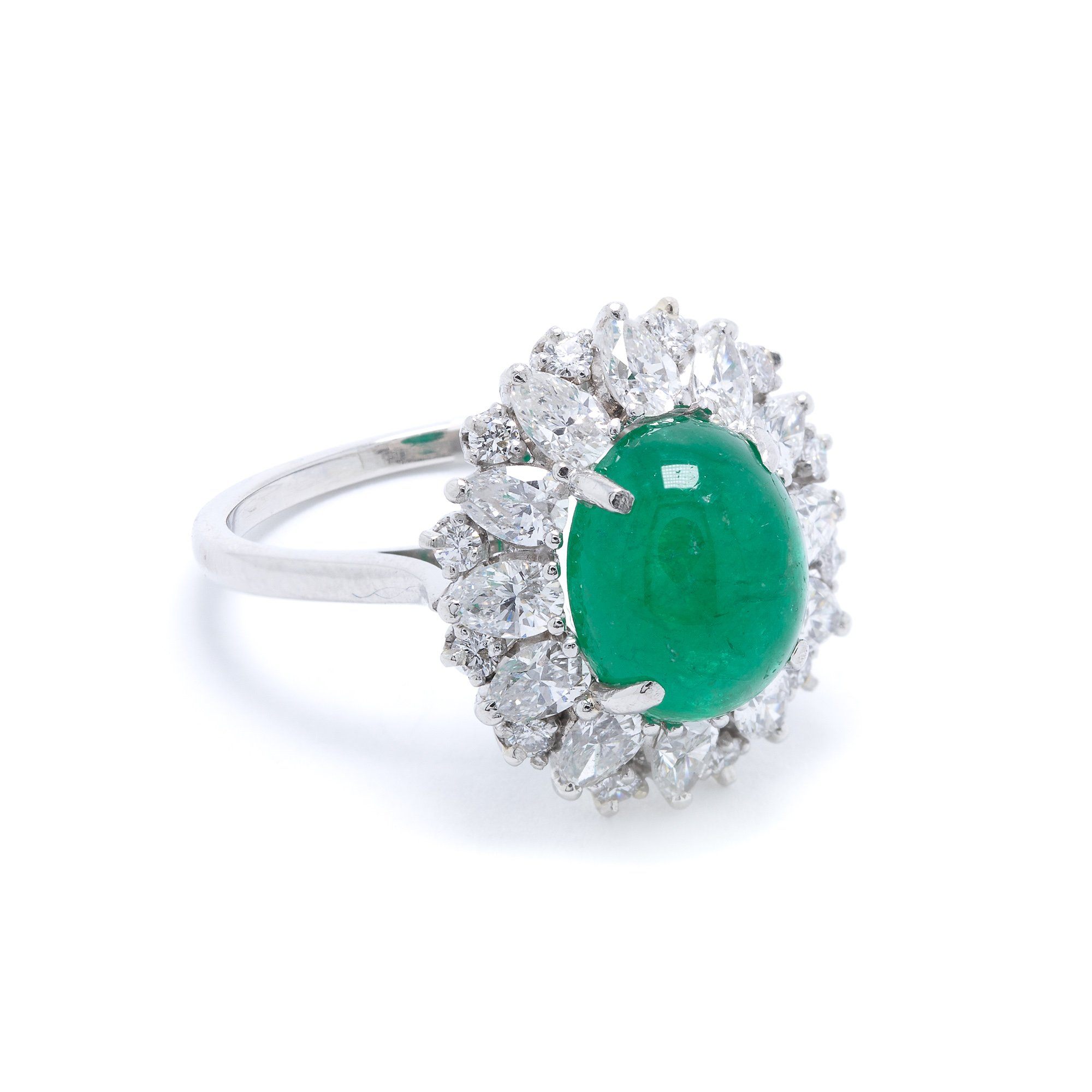 Cabochon Emerald and Diamond Cocktail Ring