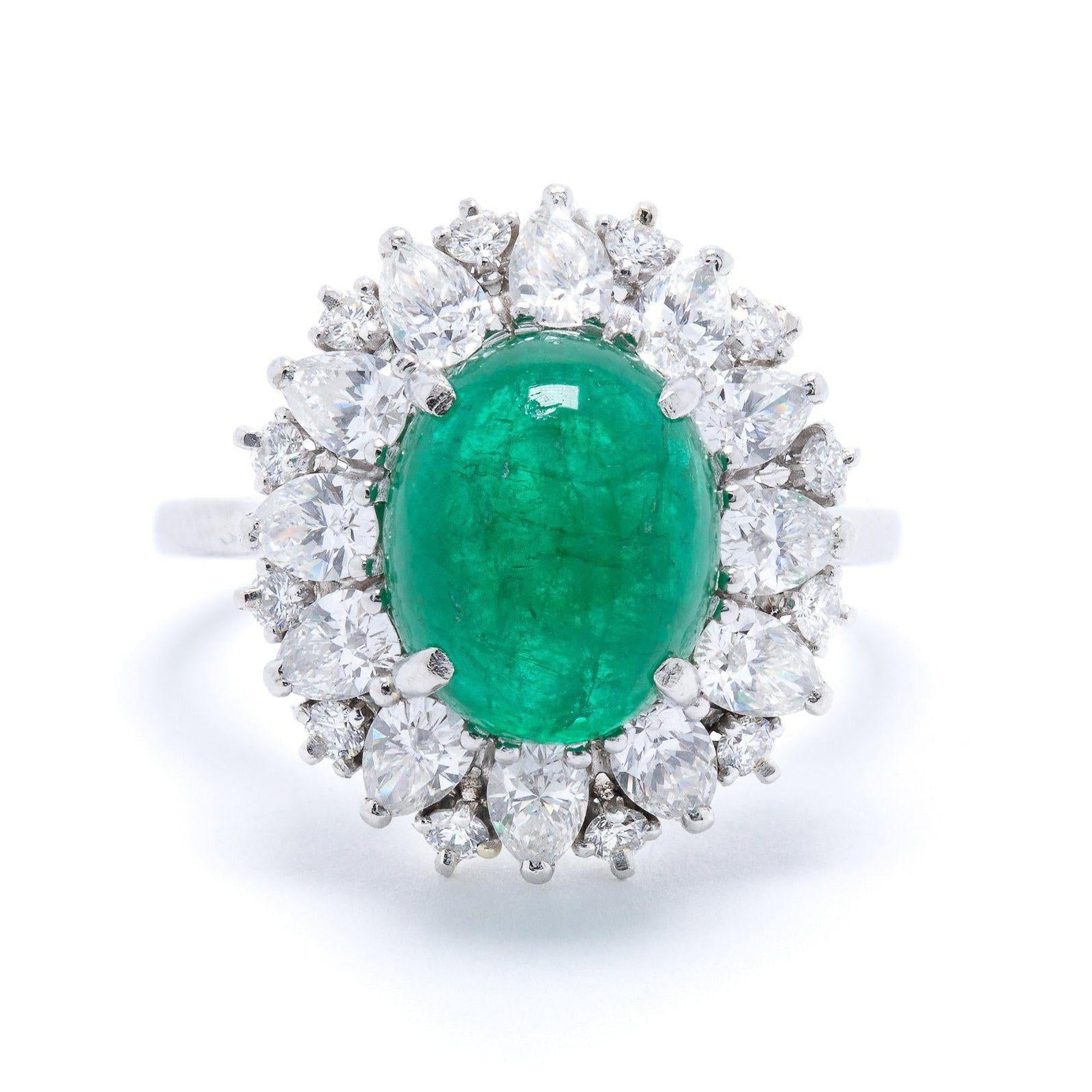 Cabochon Emerald and Diamond Cocktail Ring