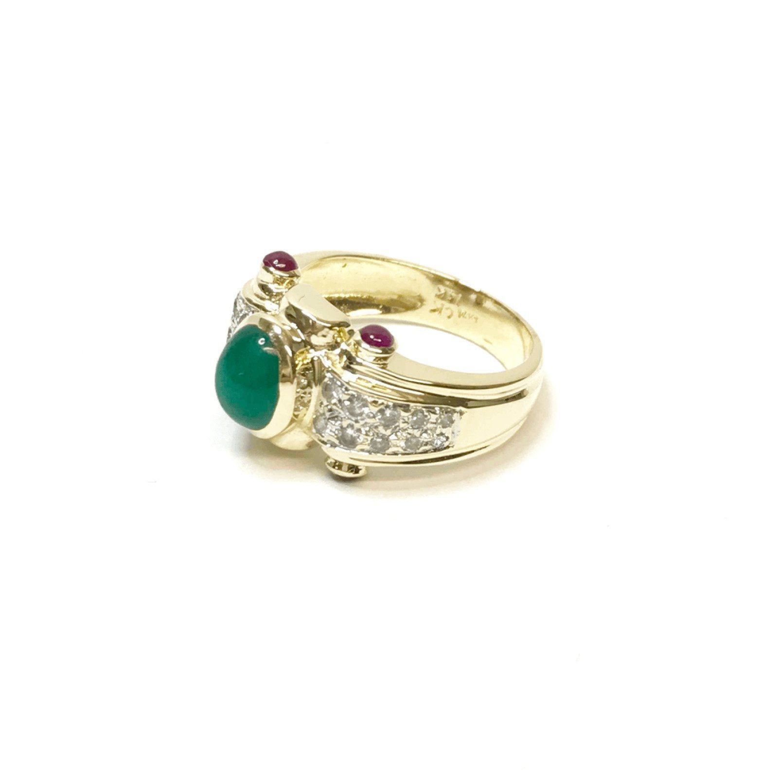 Cabochon Emerald and Ruby Diamond Ring