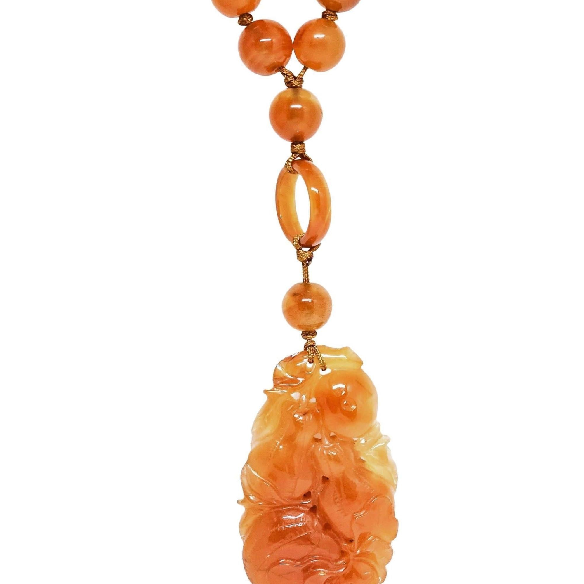 Carnelian Bead Necklace with Carved Carnelian Pendant